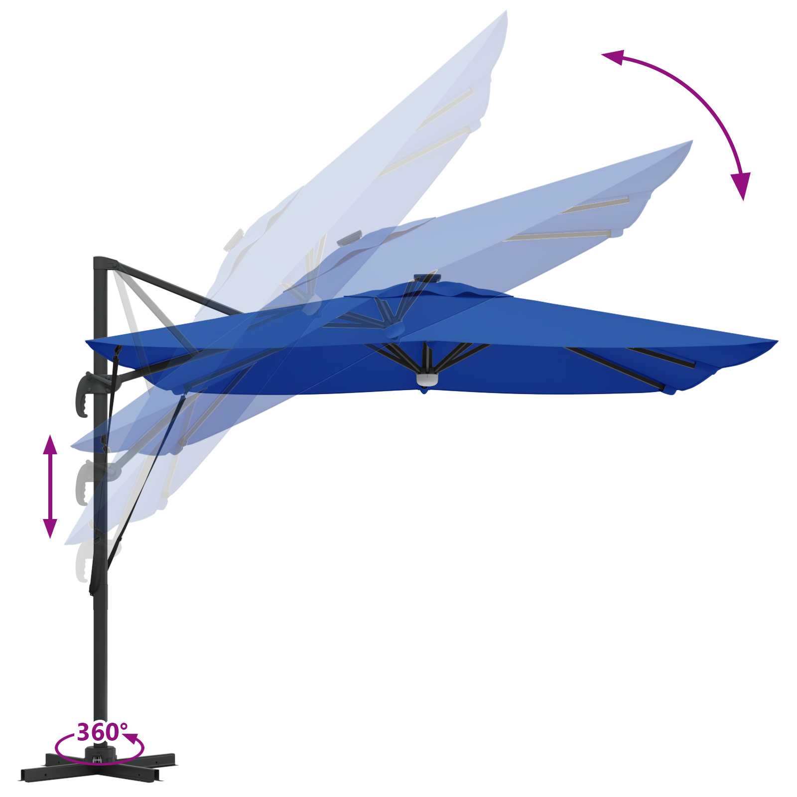 Cantilever Roma Parasol with LEDs Azure Blue 286x285x270 cm Aluminium - Image 9