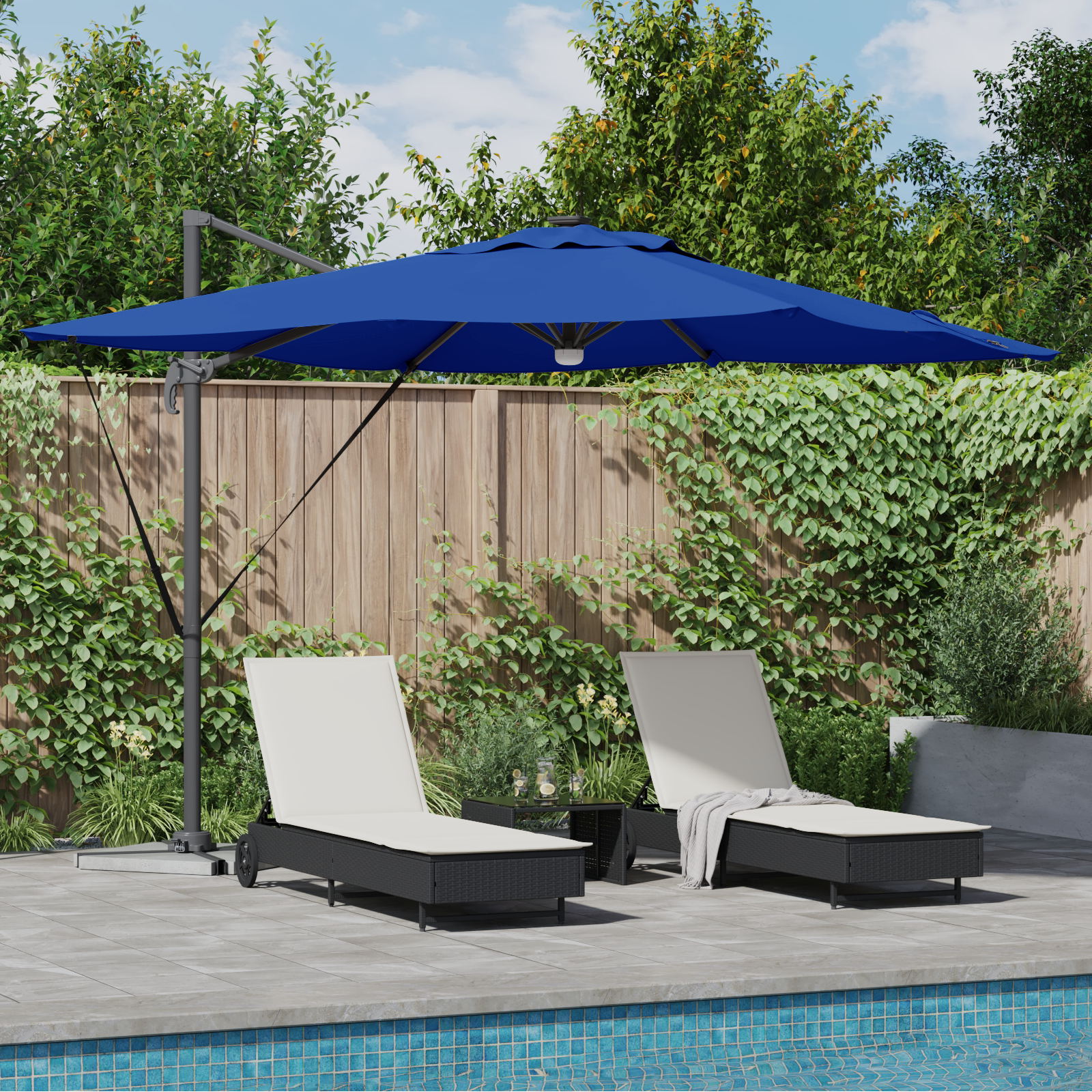 Cantilever Roma Parasol with LEDs Azure Blue 286x285x270 cm Aluminium