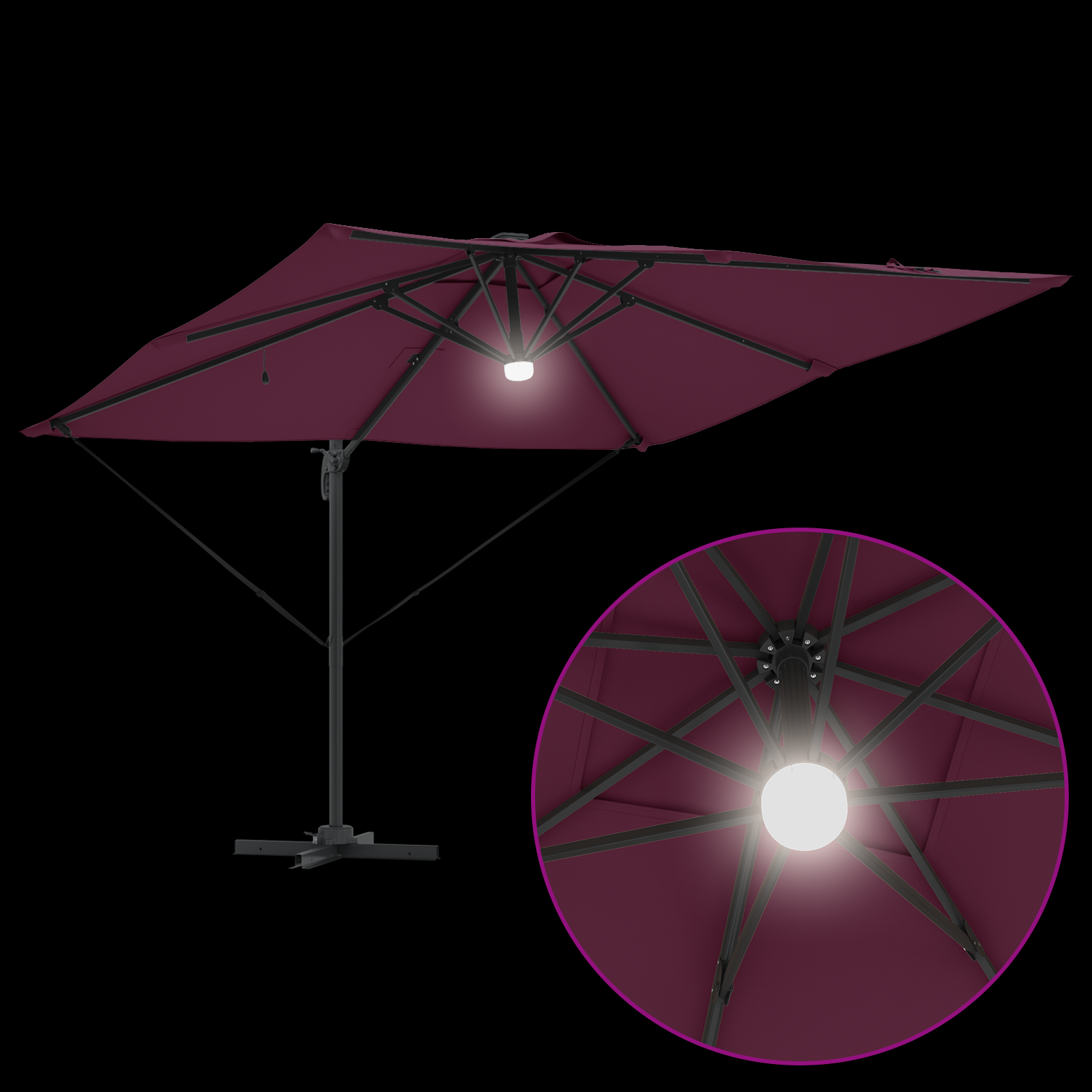 Cantilever Roma Parasol with LEDs Bordeaux Red 286x285x270 cm Aluminium - Image 9
