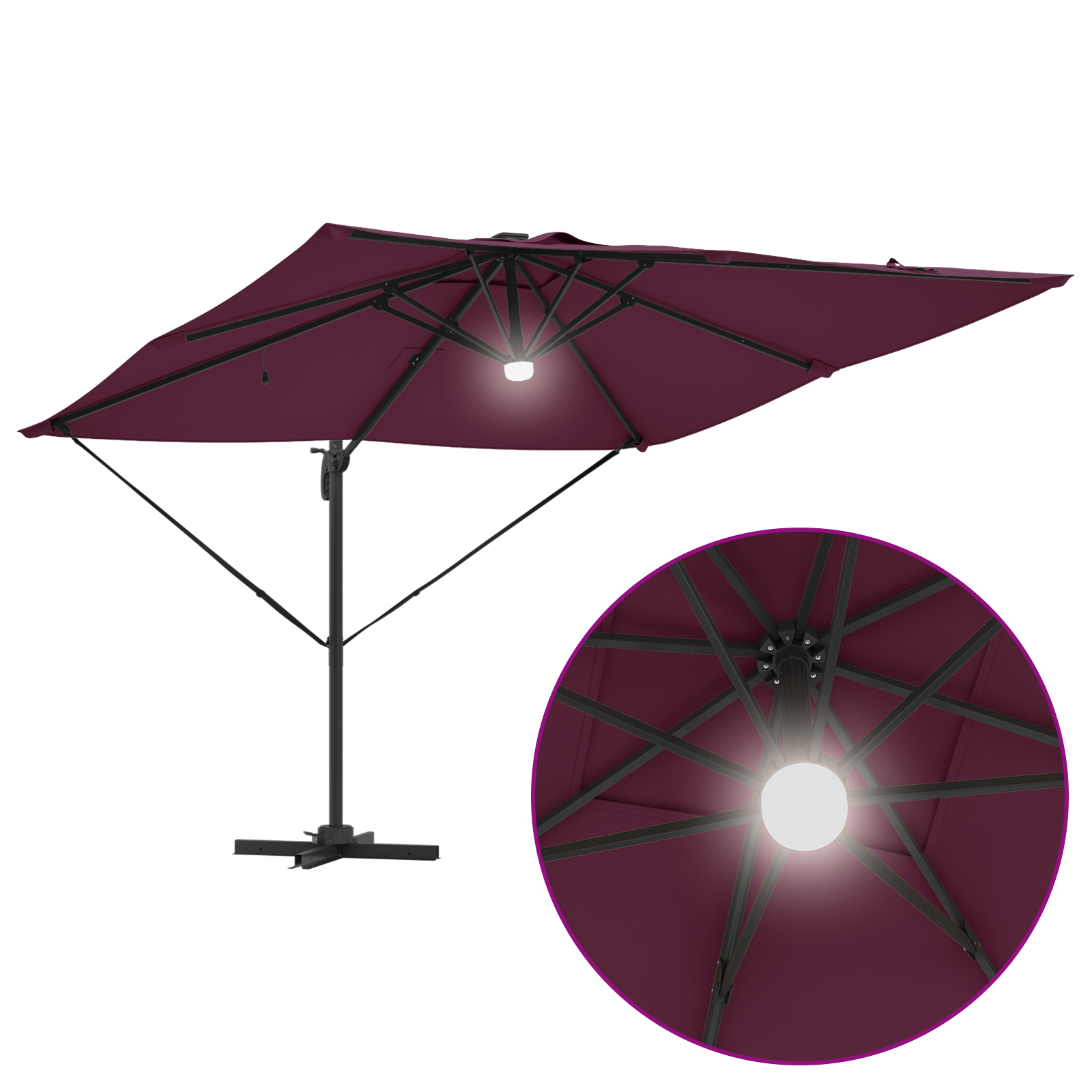Cantilever Roma Parasol with LEDs Bordeaux Red 286x285x270 cm Aluminium - Image 10
