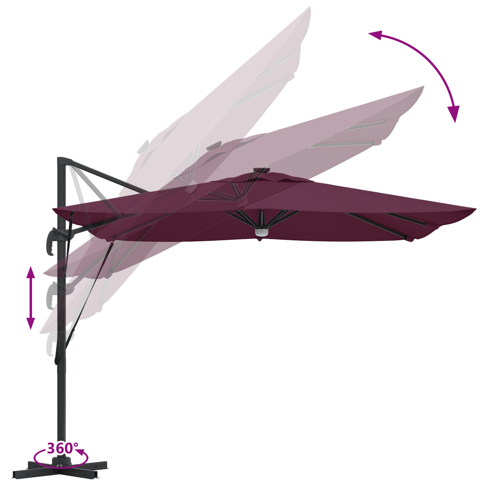 Cantilever Roma Parasol with LEDs Bordeaux Red 286x285x270 cm Aluminium - Image 11