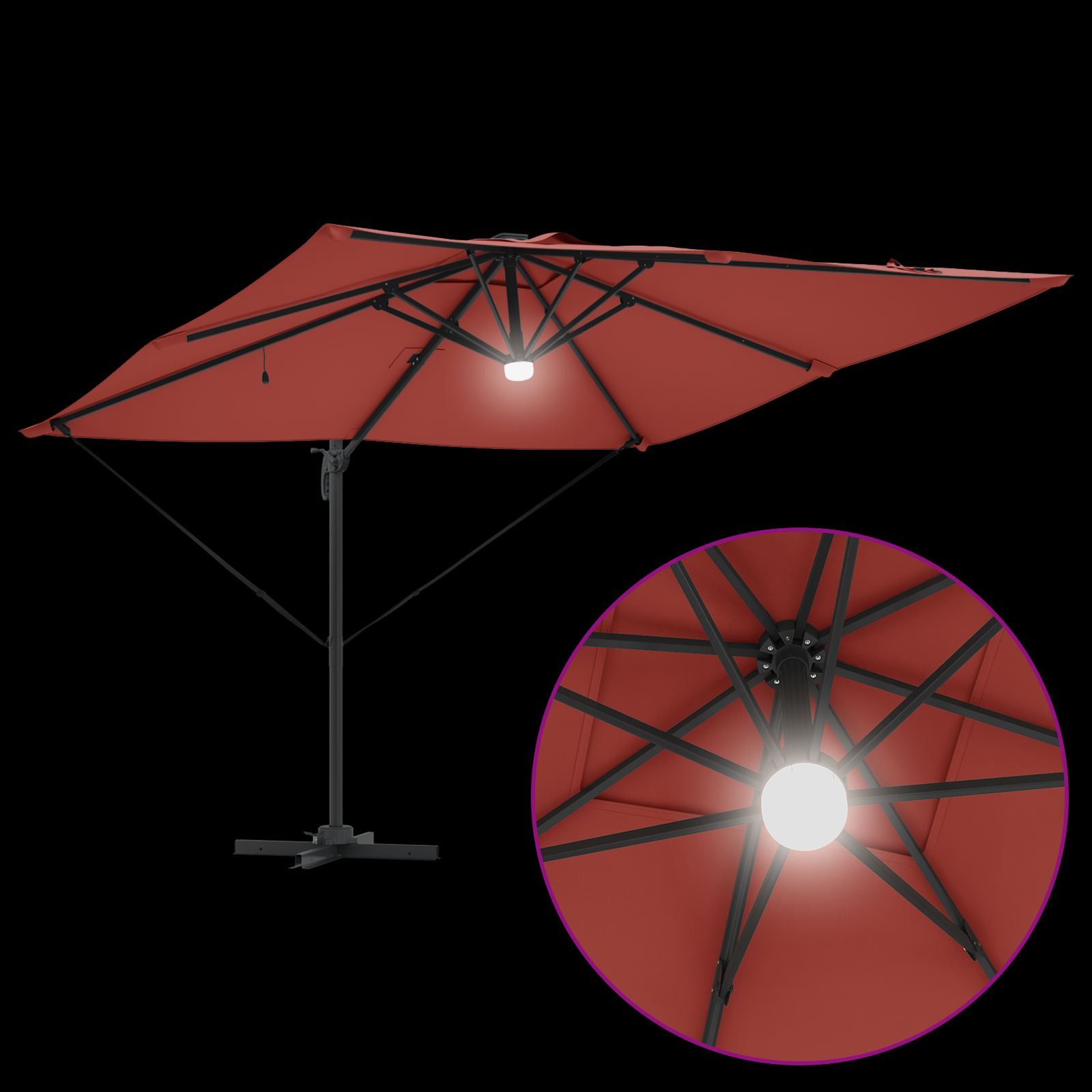 Cantilever Roma Parasol with LEDs Terracotta 286x285x270 cm Aluminium - Image 8