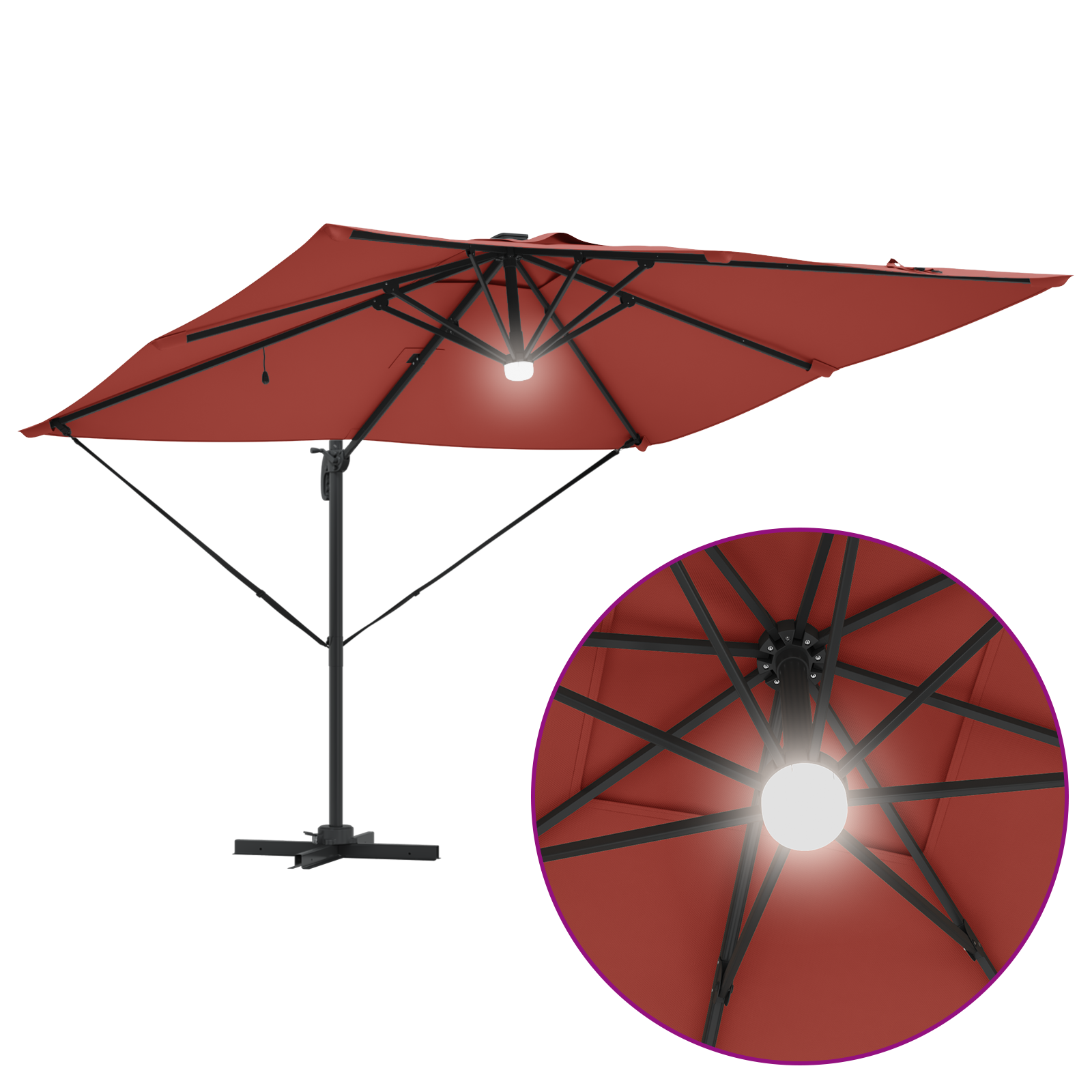 Cantilever Roma Parasol with LEDs Terracotta 286x285x270 cm Aluminium - Image 9