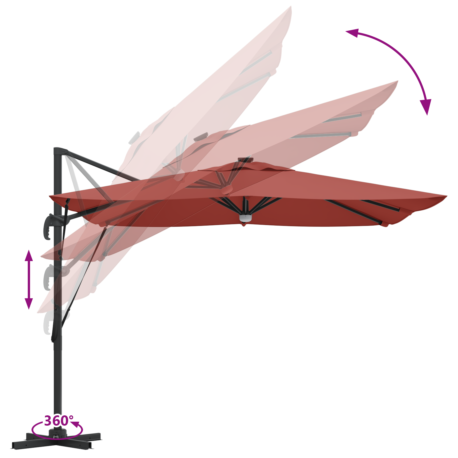 Cantilever Roma Parasol with LEDs Terracotta 286x285x270 cm Aluminium - Image 10