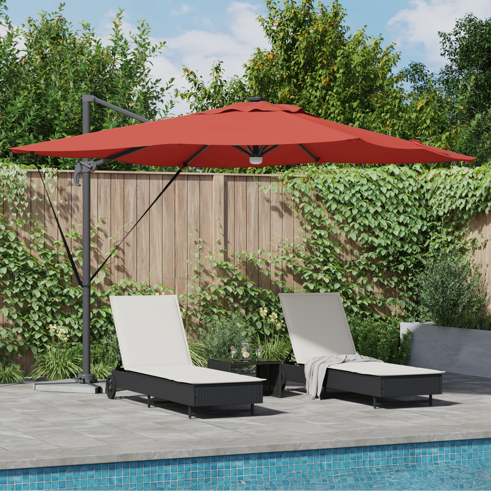 Cantilever Roma Parasol with LEDs Terracotta 286x285x270 cm Aluminium