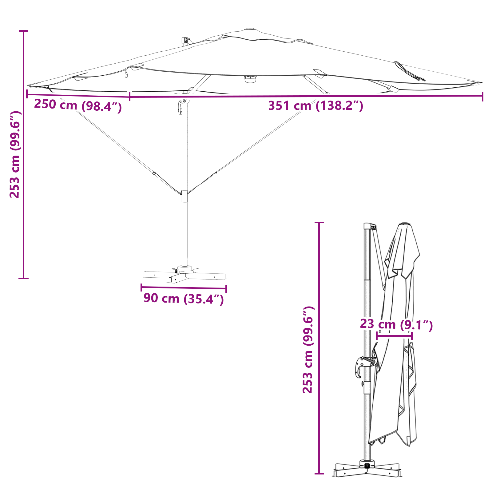 Cantilever Umbrella - Anthracite Anthracite Polyester Large - Image 11