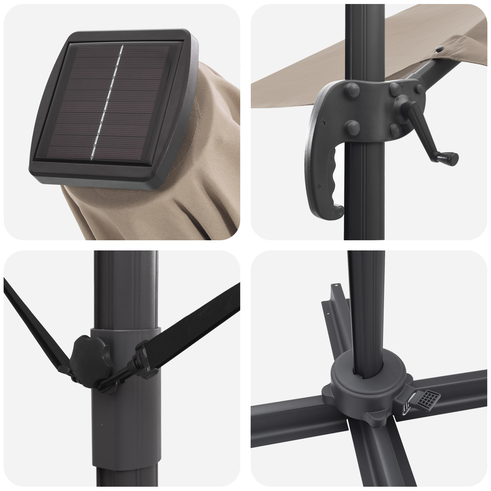 Cantilever Umbrella - Taupe Taupe Fabric Large Height-Adjustable - Image 9