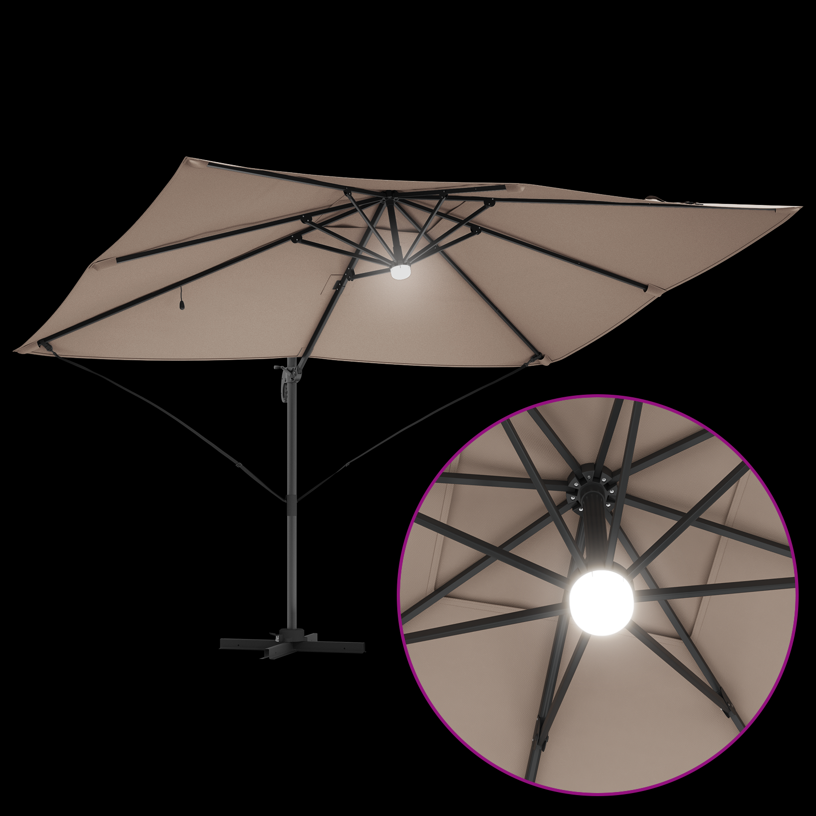 Cantilever Umbrella - Taupe Taupe Fabric Large Height-Adjustable - Image 10