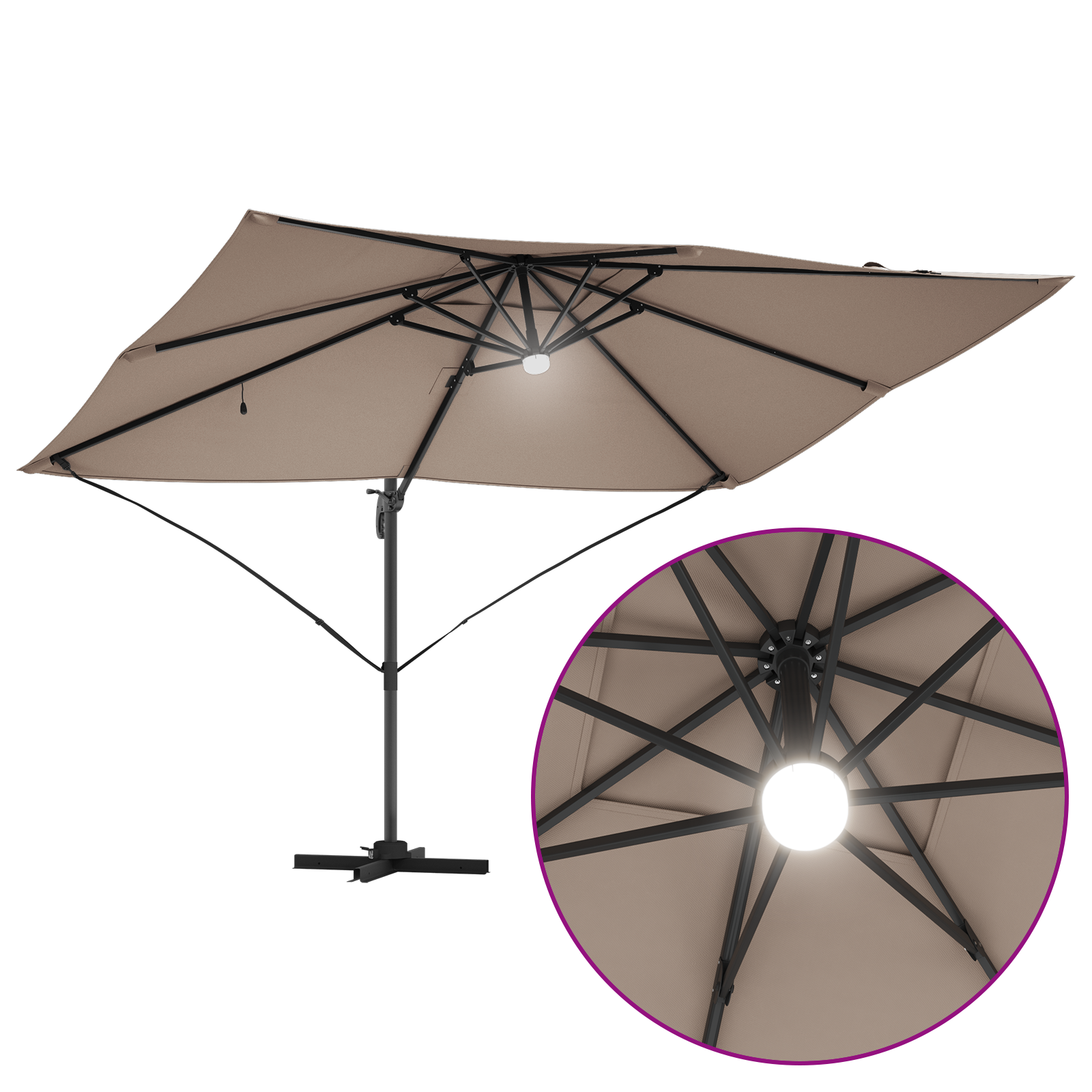Cantilever Umbrella - Taupe Taupe Fabric Large Height-Adjustable - Image 11