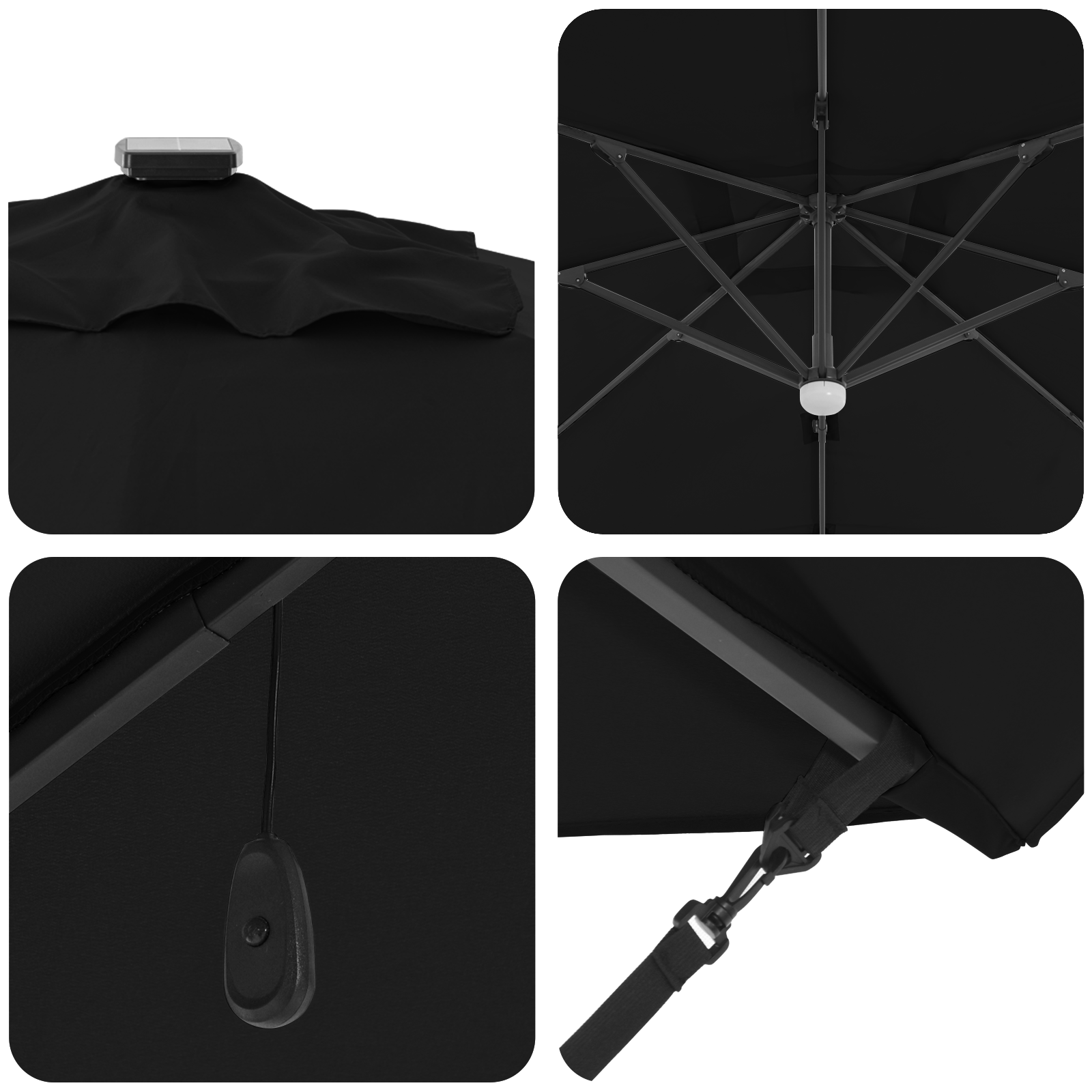 Cantilever Umbrella - Black Polyester, Powder-Coated Steel Large - Image 8