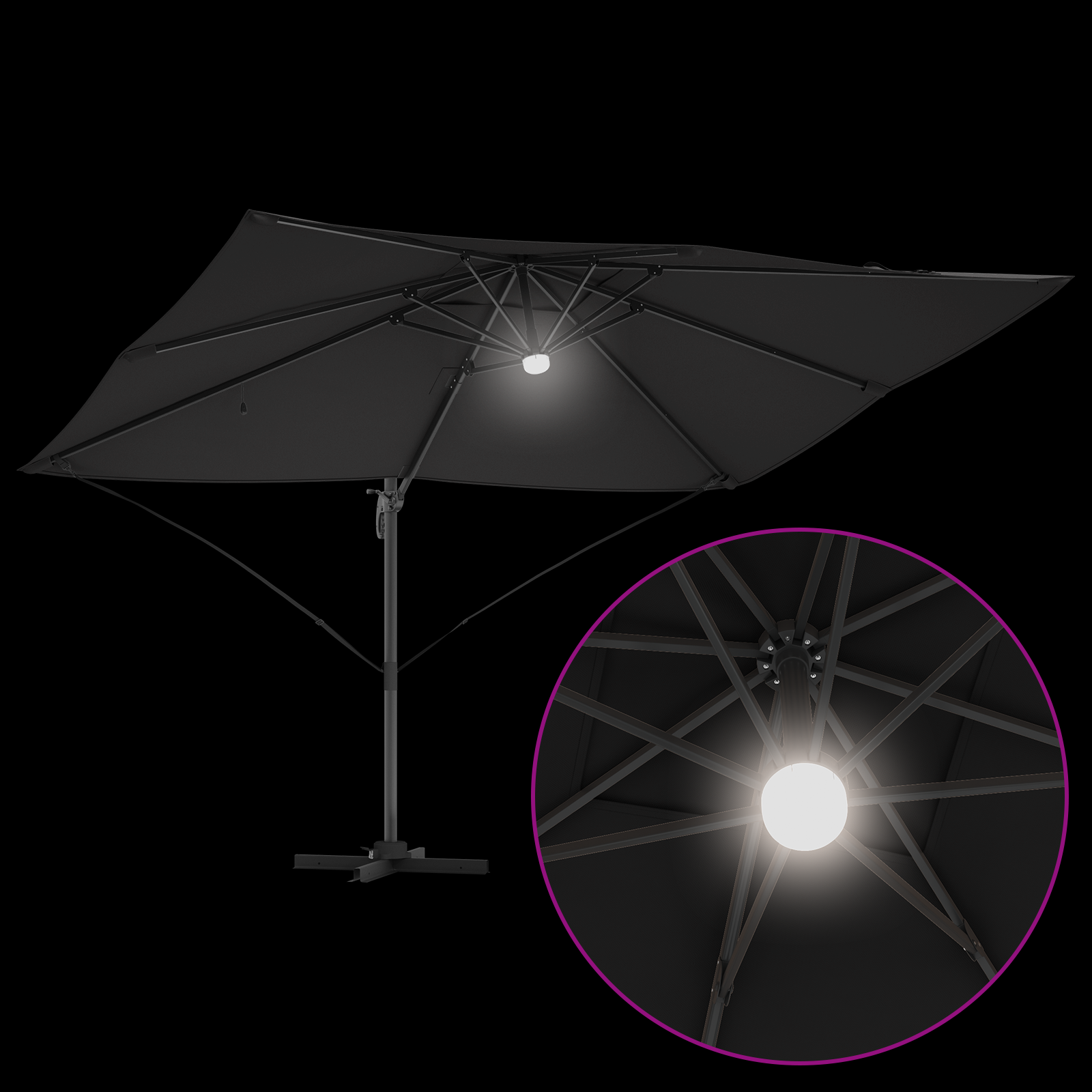 Cantilever Umbrella - Black Polyester, Powder-Coated Steel Large - Image 10