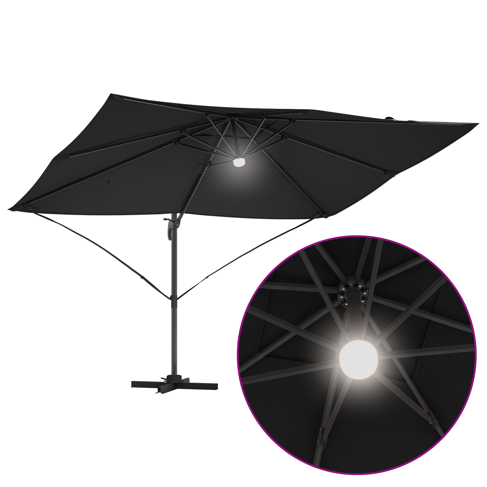 Cantilever Umbrella - Black Polyester, Powder-Coated Steel Large - Image 11