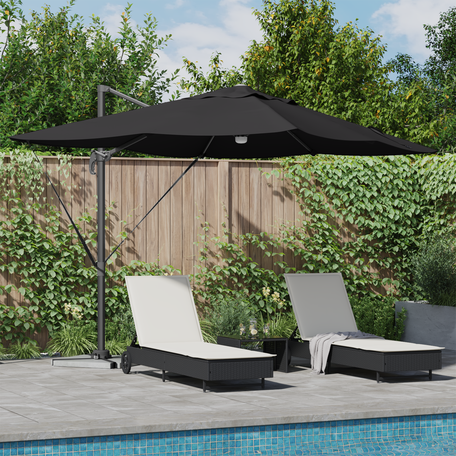 Cantilever Umbrella - Black Polyester, Powder-Coated Steel Large