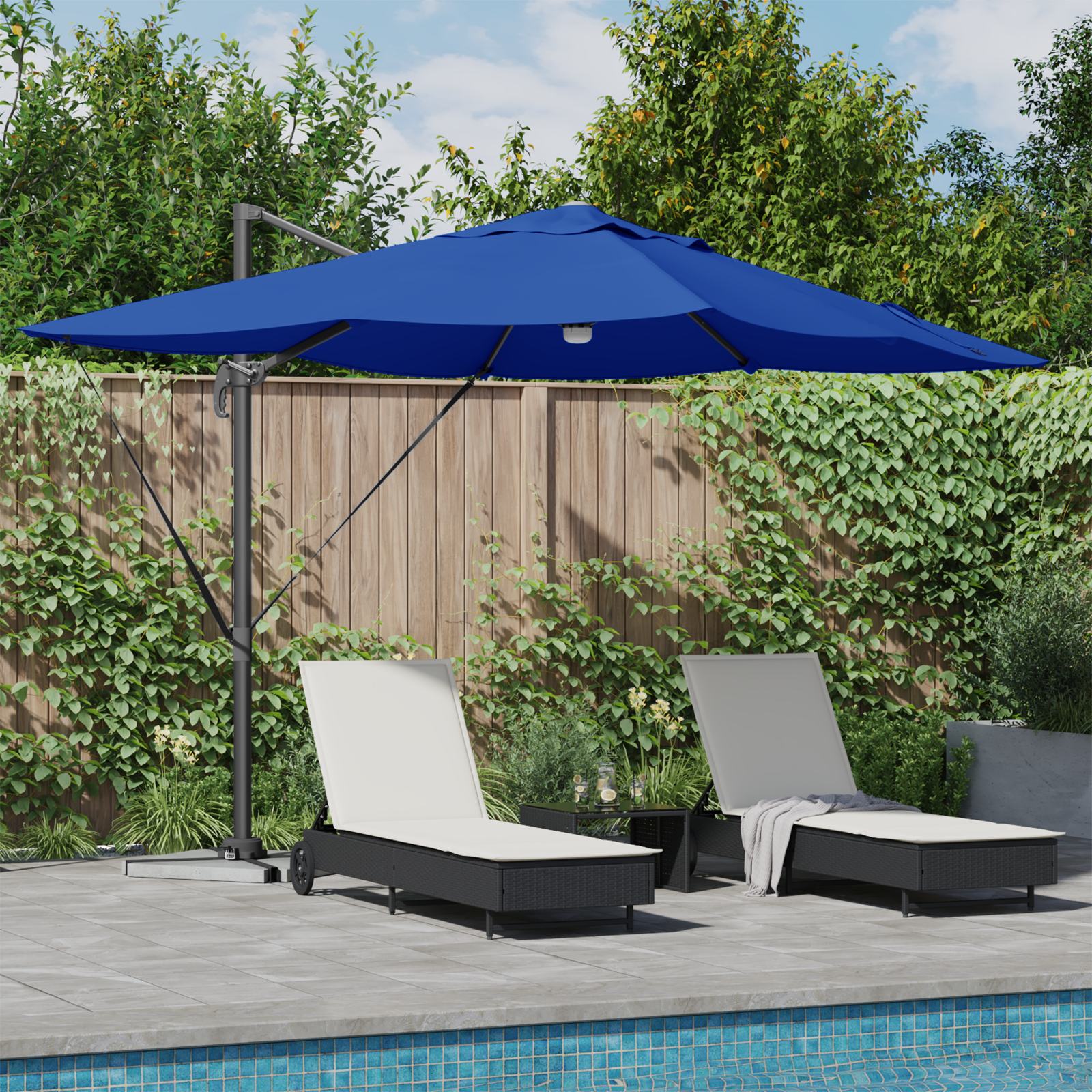 Azure Blue Cantilever Umbrella Azure blue Polyester canopy Large