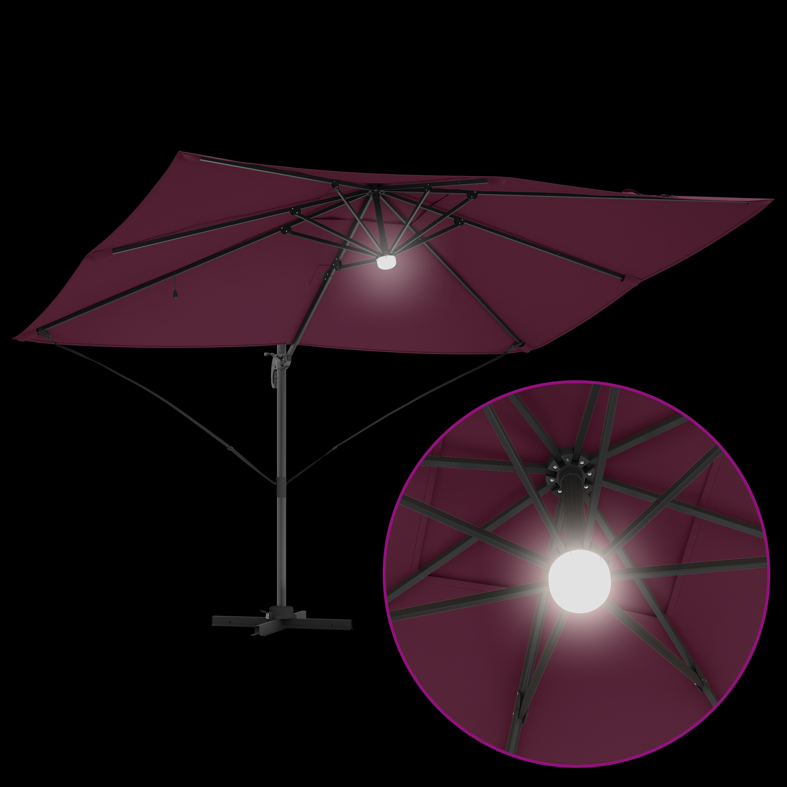 Cantilever Umbrella - Bordeaux Red Bordeaux red Metal and Fabric - Image 10
