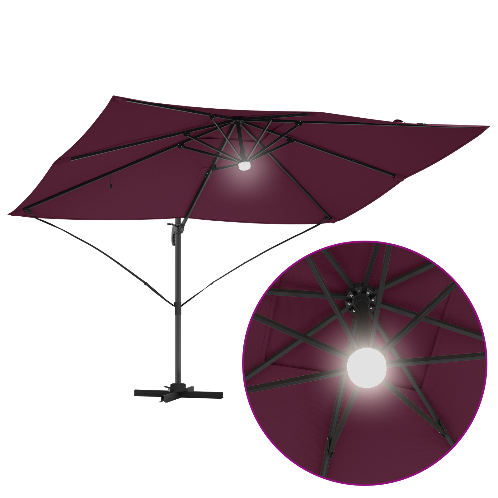 Cantilever Umbrella - Bordeaux Red Bordeaux red Metal and Fabric - Image 11