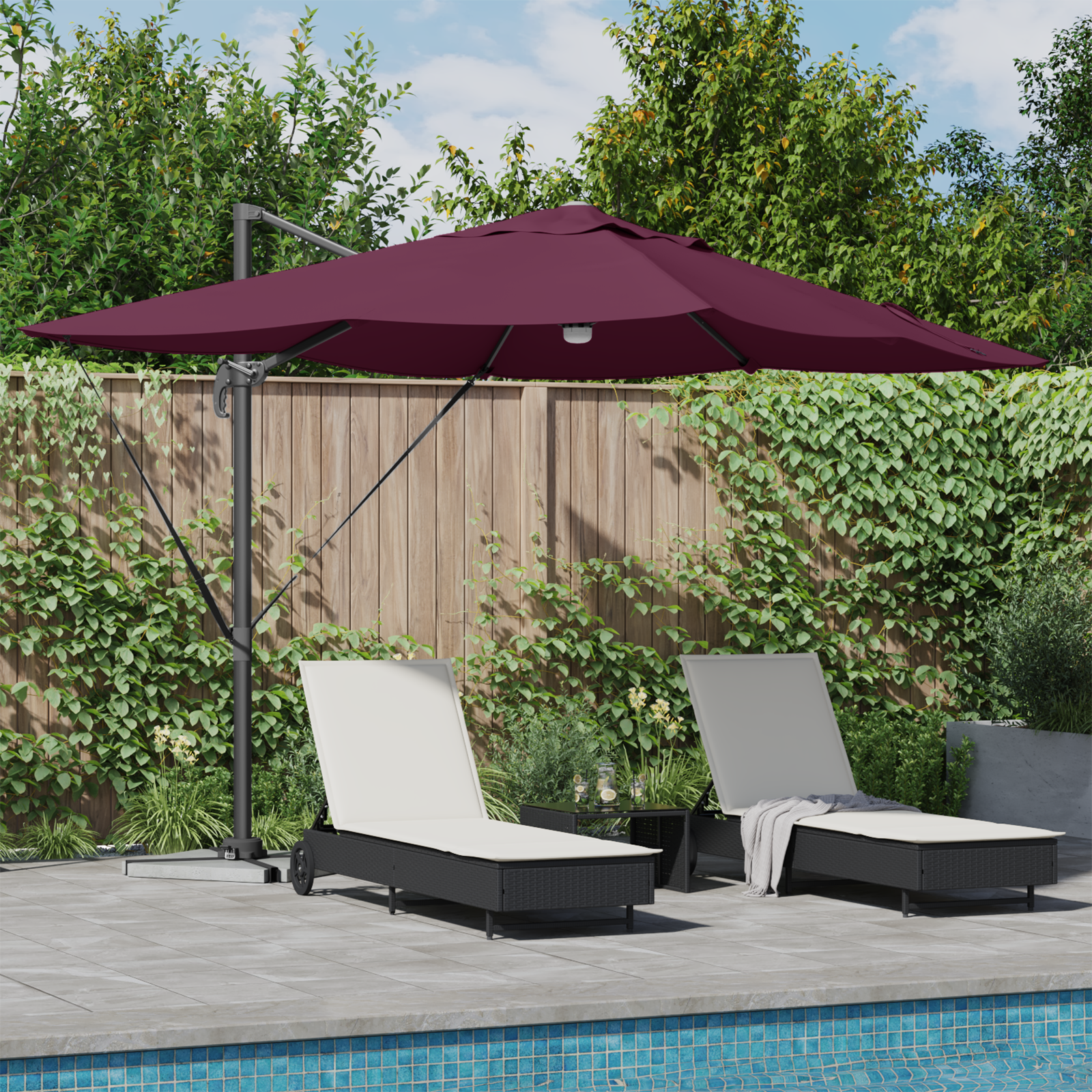 Vrijstaande Roma Parasol met LED’s Bordeauxrood 352x251x265 cm van Aluminium
