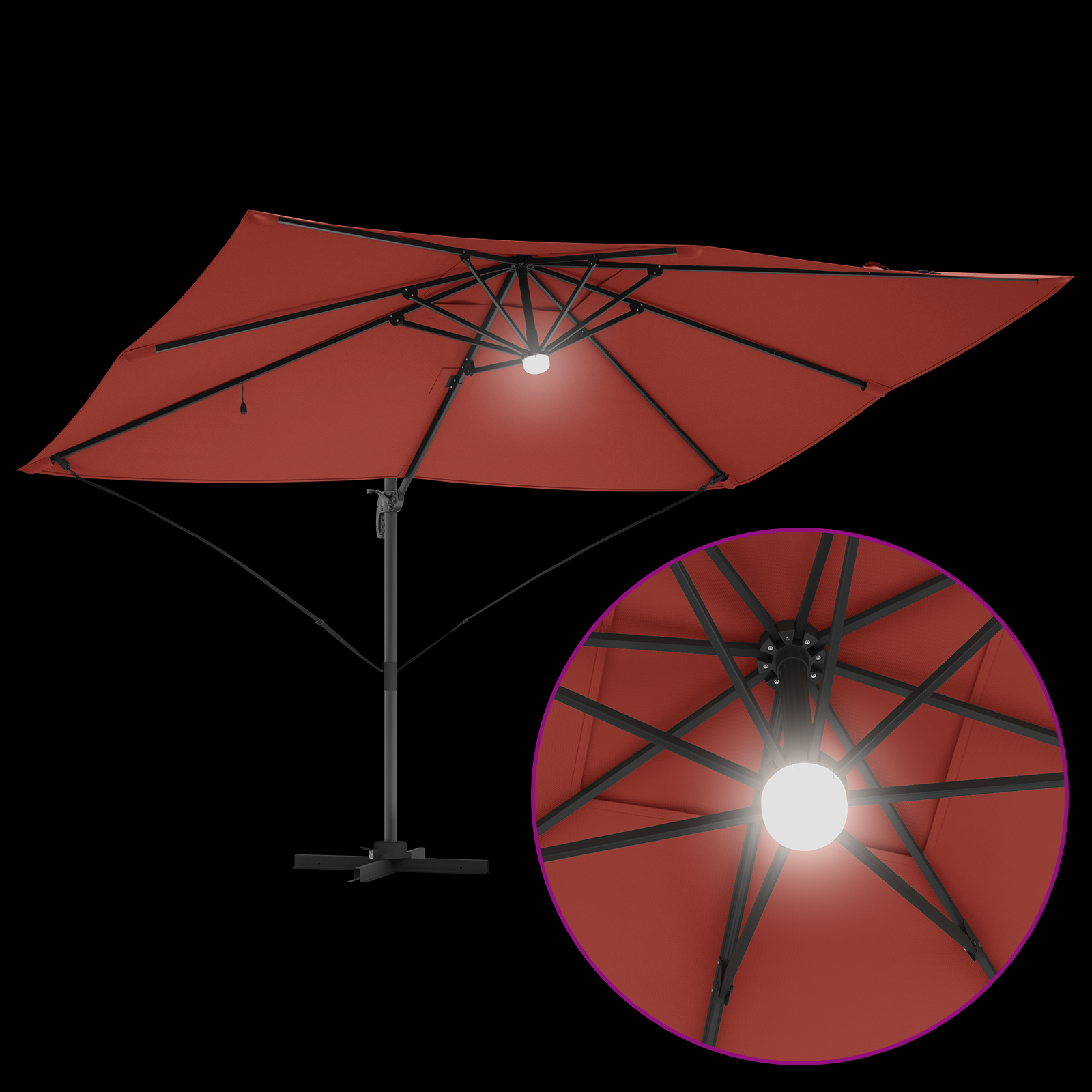 Cantilever Umbrella Terracotta Polyester Large Collapsible - Image 10