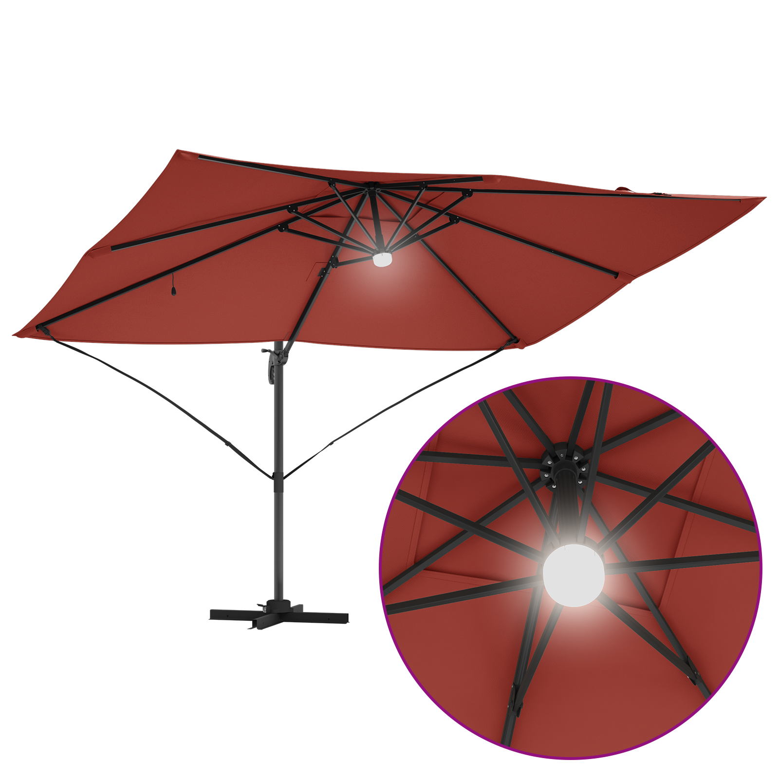 Cantilever Umbrella Terracotta Polyester Large Collapsible - Image 11