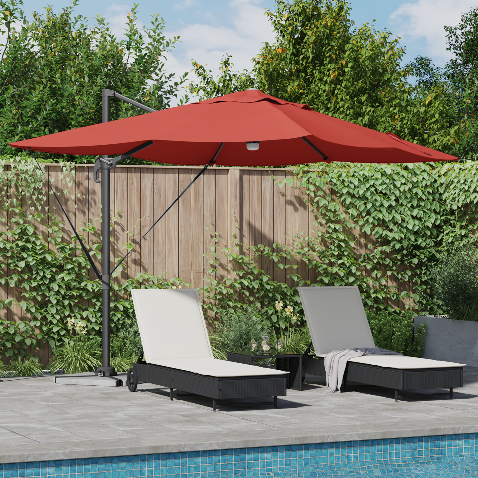 Cantilever Umbrella Terracotta Polyester Large Collapsible