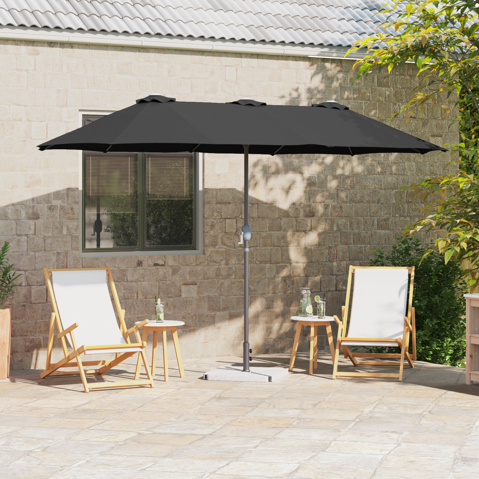 vidaXL Parasol de Grădină Negru 370 x 197 x 239 cm