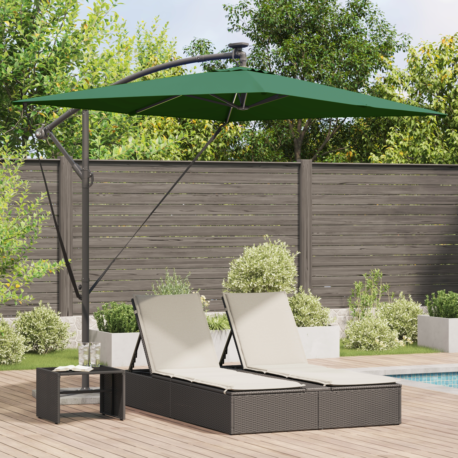 vidaXL Parasol banana cu brațe Verde 294 x 200 x 254 cm