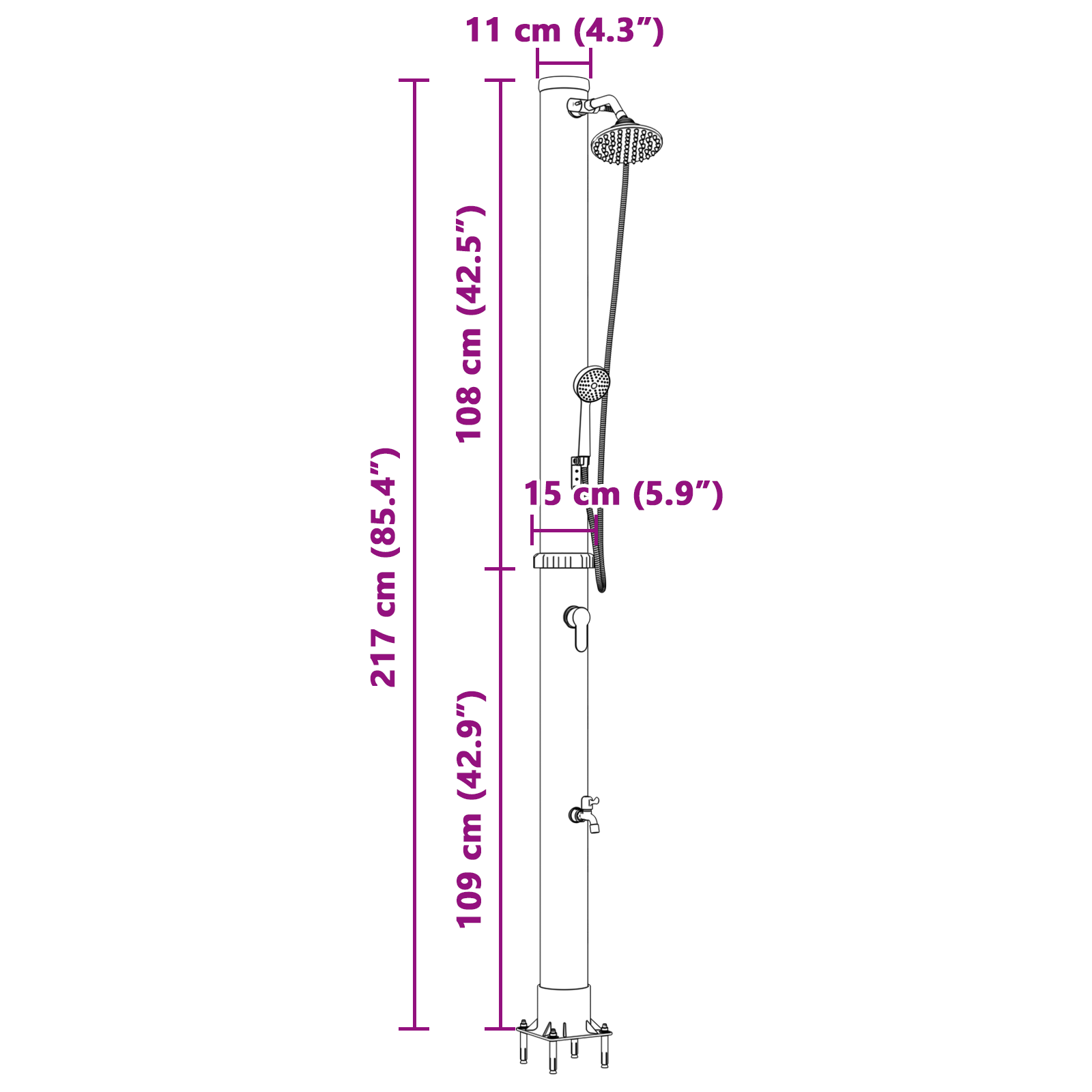 Outdoor Solar Shower with Handheld Shower Head 217 cm 20 L - Image 11