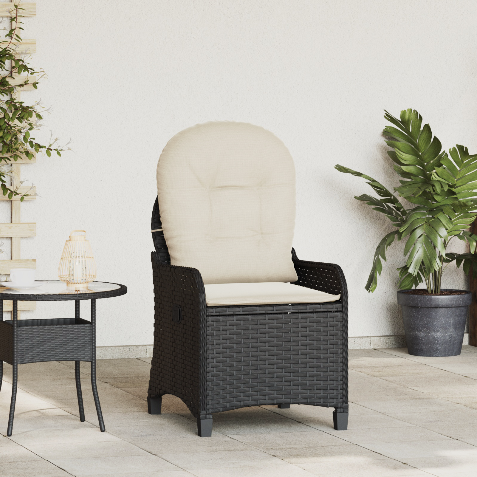 Recliner Chair with Cushion Black Poly Rattan