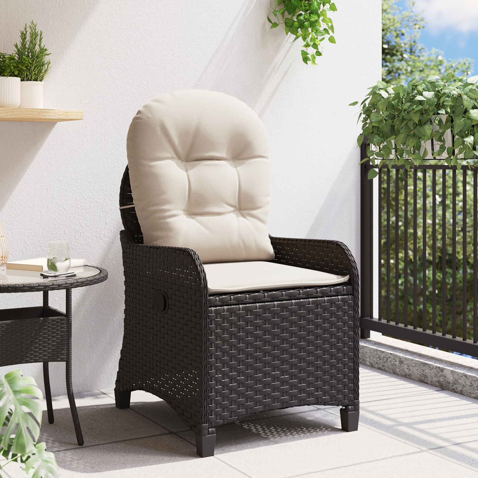 Recliner Chair with Cushion Black Poly Rattan - Image 3