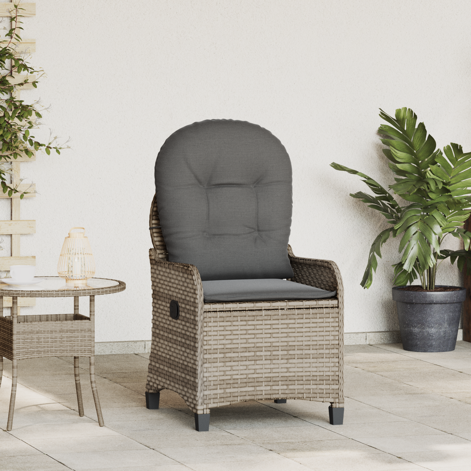 Recliner Chair with Cushion Grey Poly Rattan