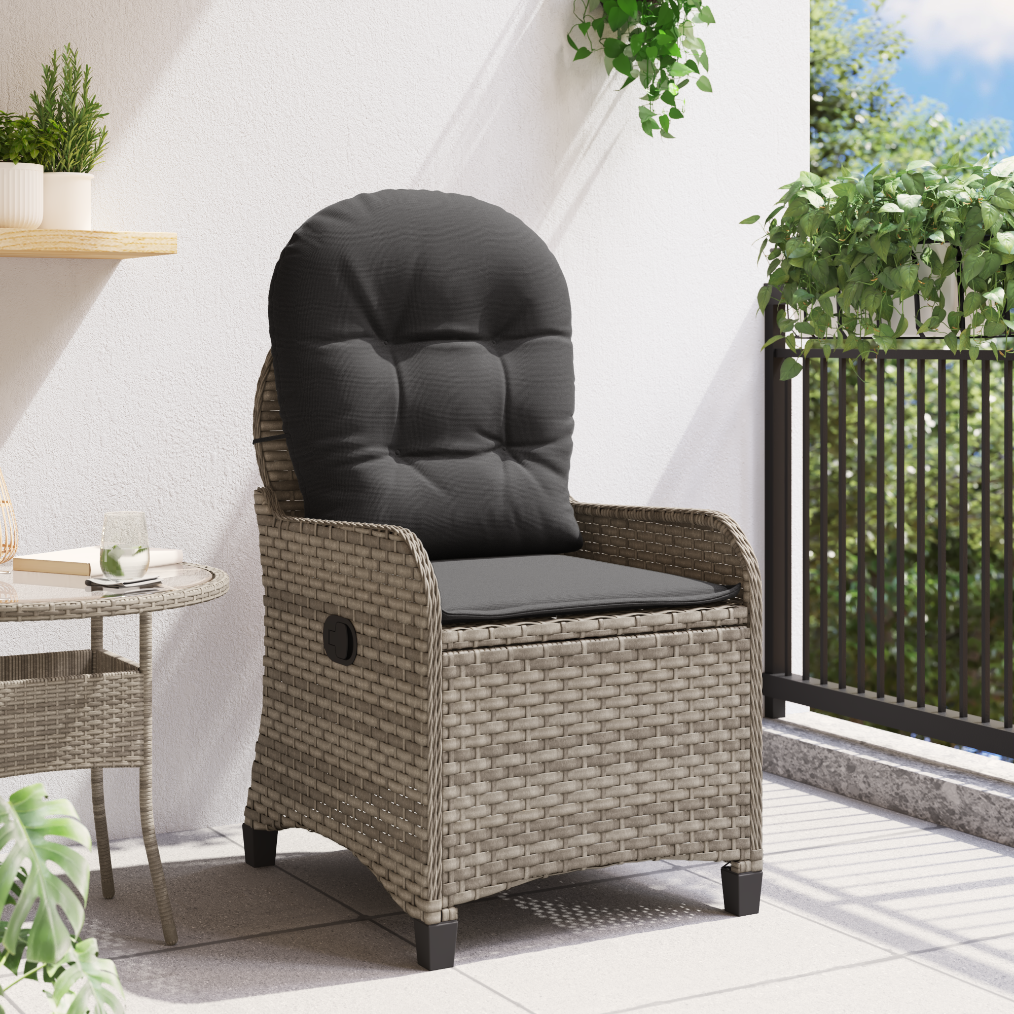Recliner Chair with Cushion Grey Poly Rattan - Image 3