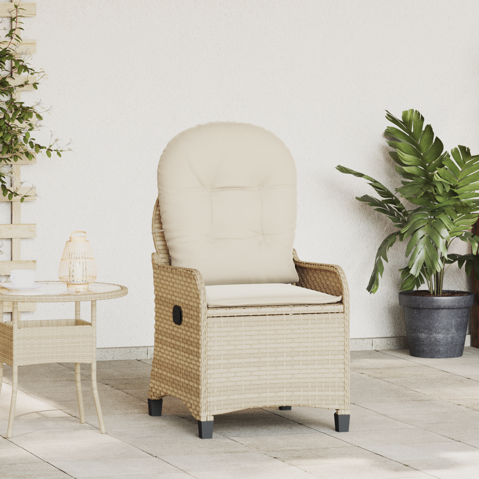 Recliner Chair with Cushion Beige Poly Rattan