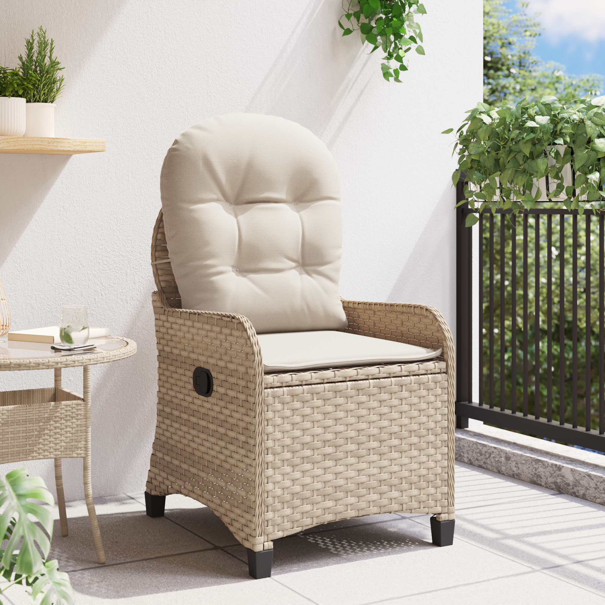 Recliner Chair with Cushion Beige Poly Rattan - Image 3