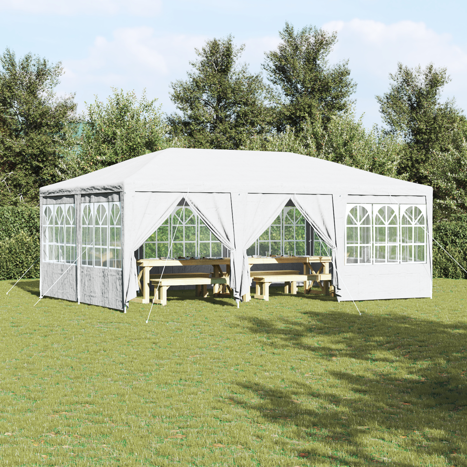 Feesttent met 10 Zijwanden Wit 6×4 m PE