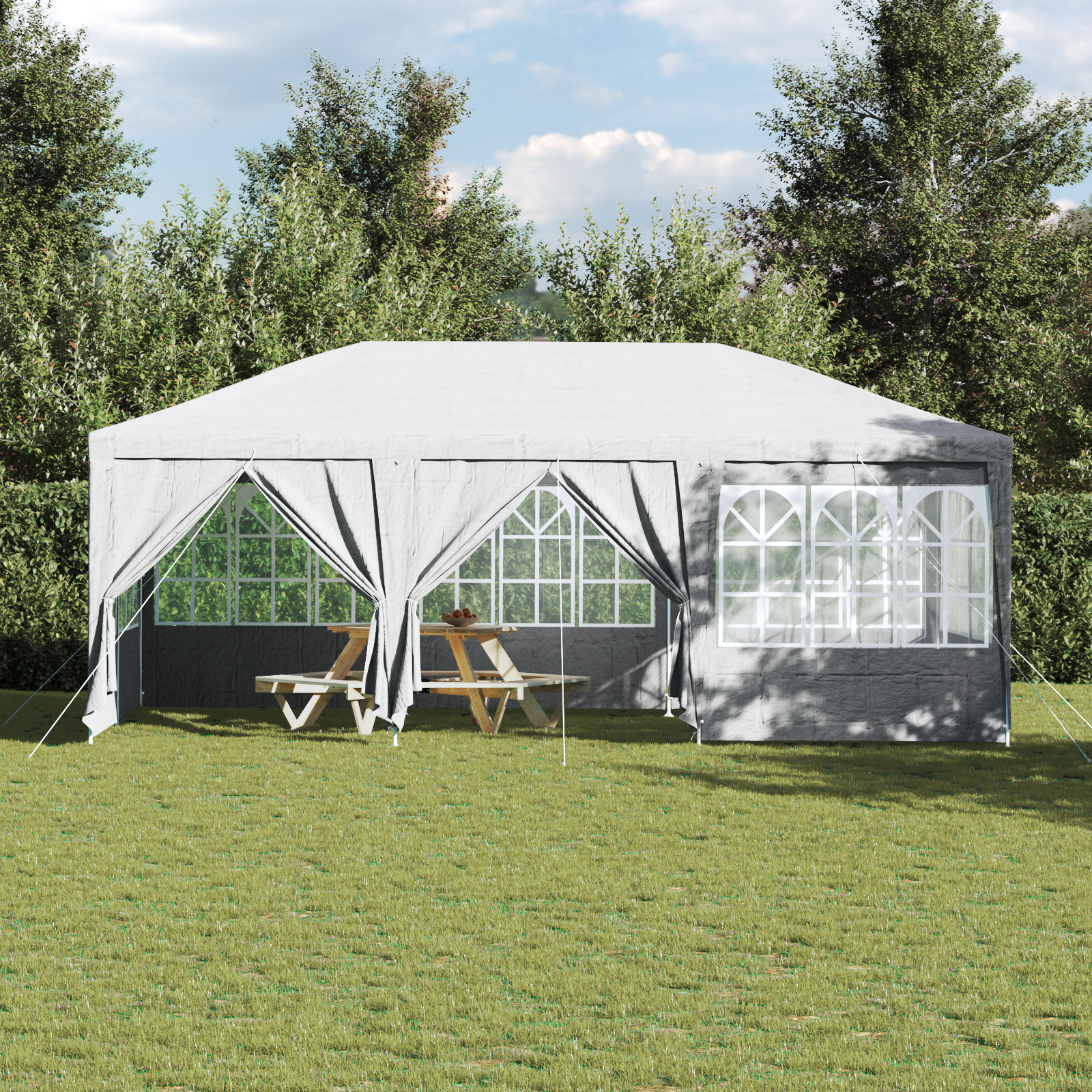 šventinė palapinė su 10 šonų baltos spalvos 6x4 m PE - Image 4