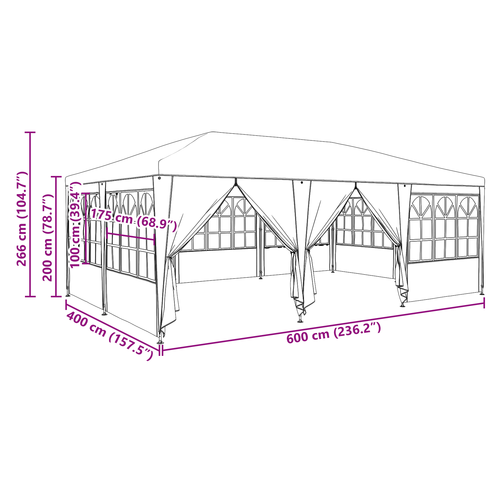 šventinė palapinė su 10 šonų baltos spalvos 6x4 m PE - Image 10