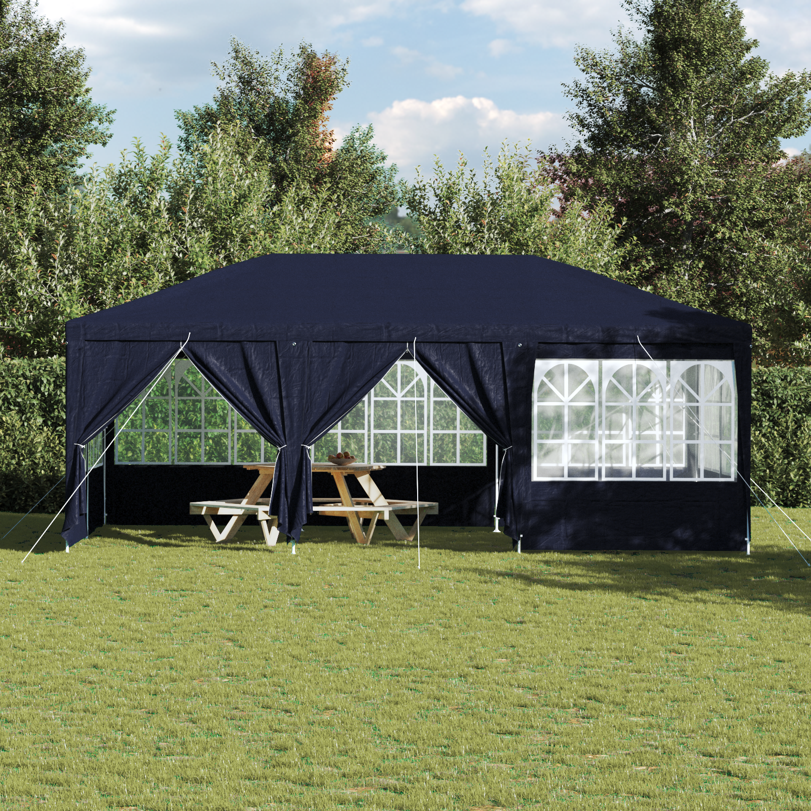 šventės palapinė su 10 šoninių sienelių Mėlyna 6x4 m PE - Image 3