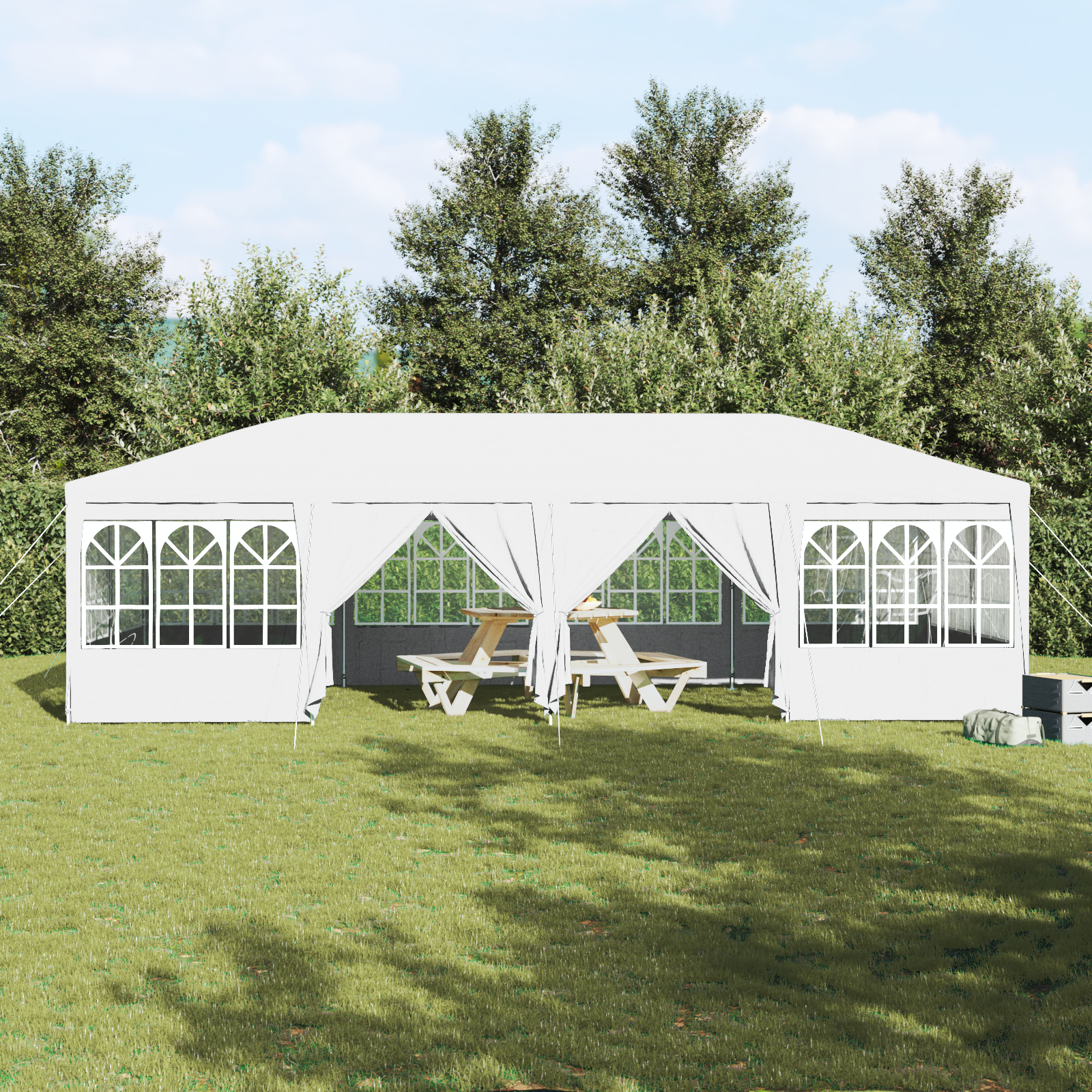 balta šventinė palapinė su 12 šoninėmis sienomis 8x4 m PE - Image 4