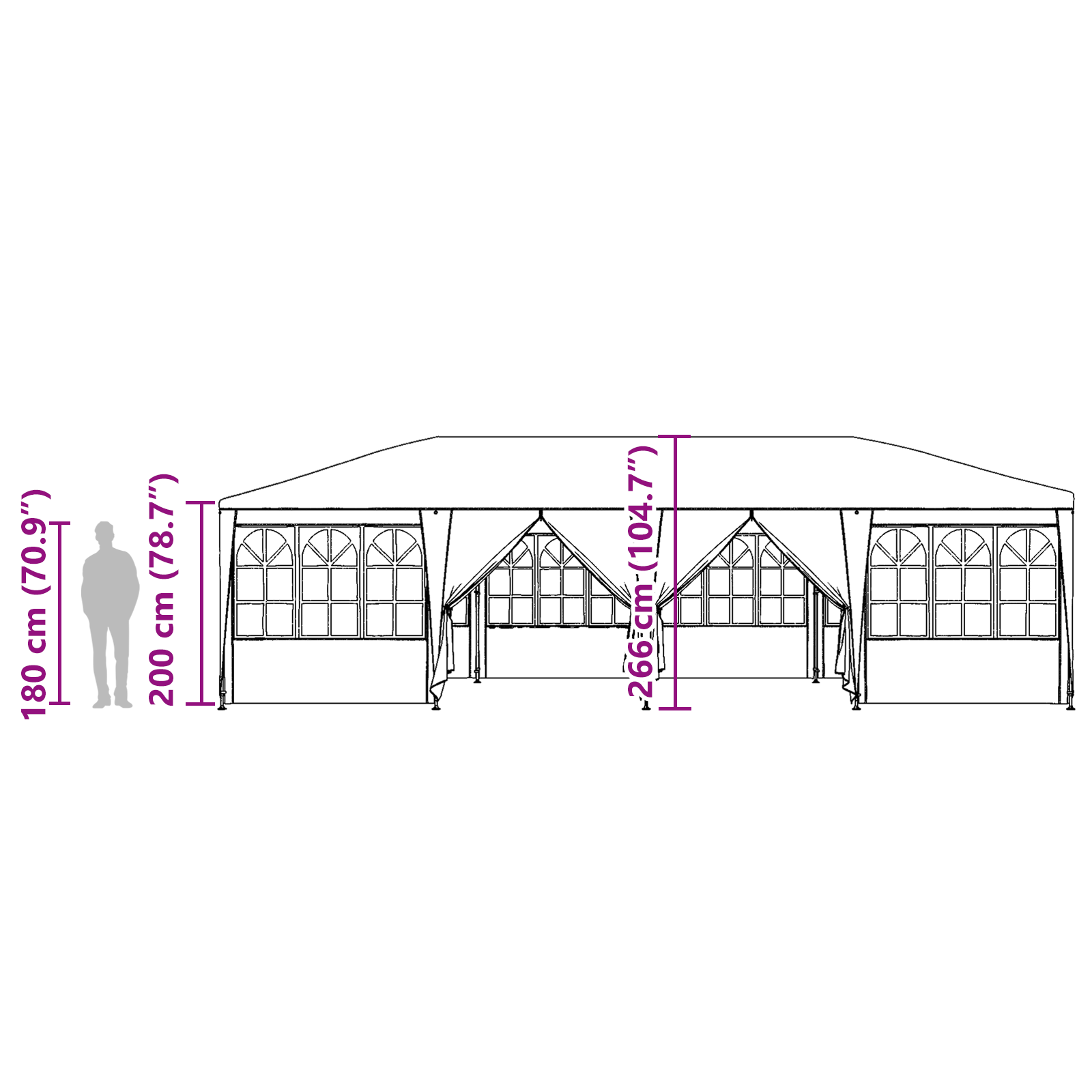 šventinė palapinė su 12 šoninėmis sienomis Antracito 8x4 m PE - Image 9