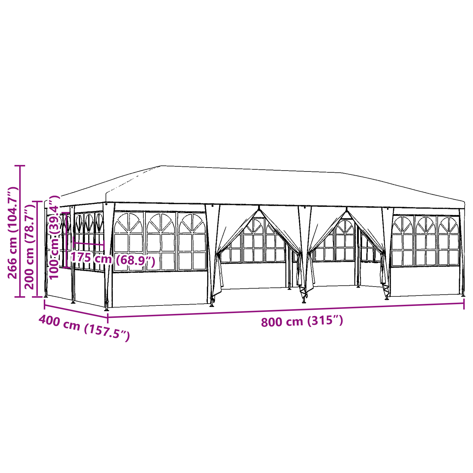šventinė palapinė su 12 šoninėmis sienomis Antracito 8x4 m PE - Image 8