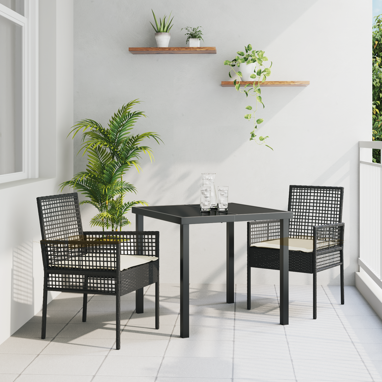 Garden Chairs 2 pcs with Cushions Black Poly Rattan