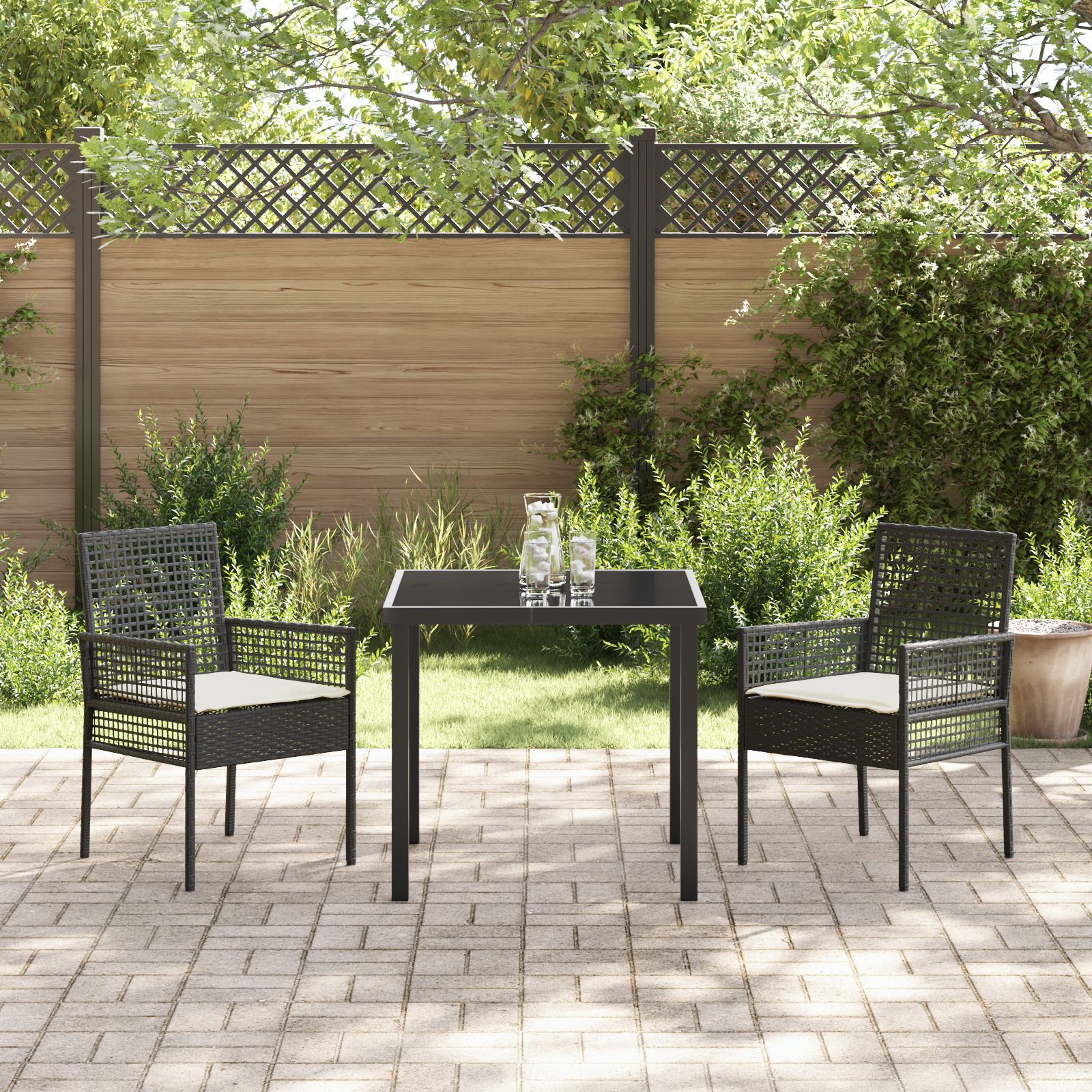 Garden Chairs 2 pcs with Cushions Black Poly Rattan - Image 3