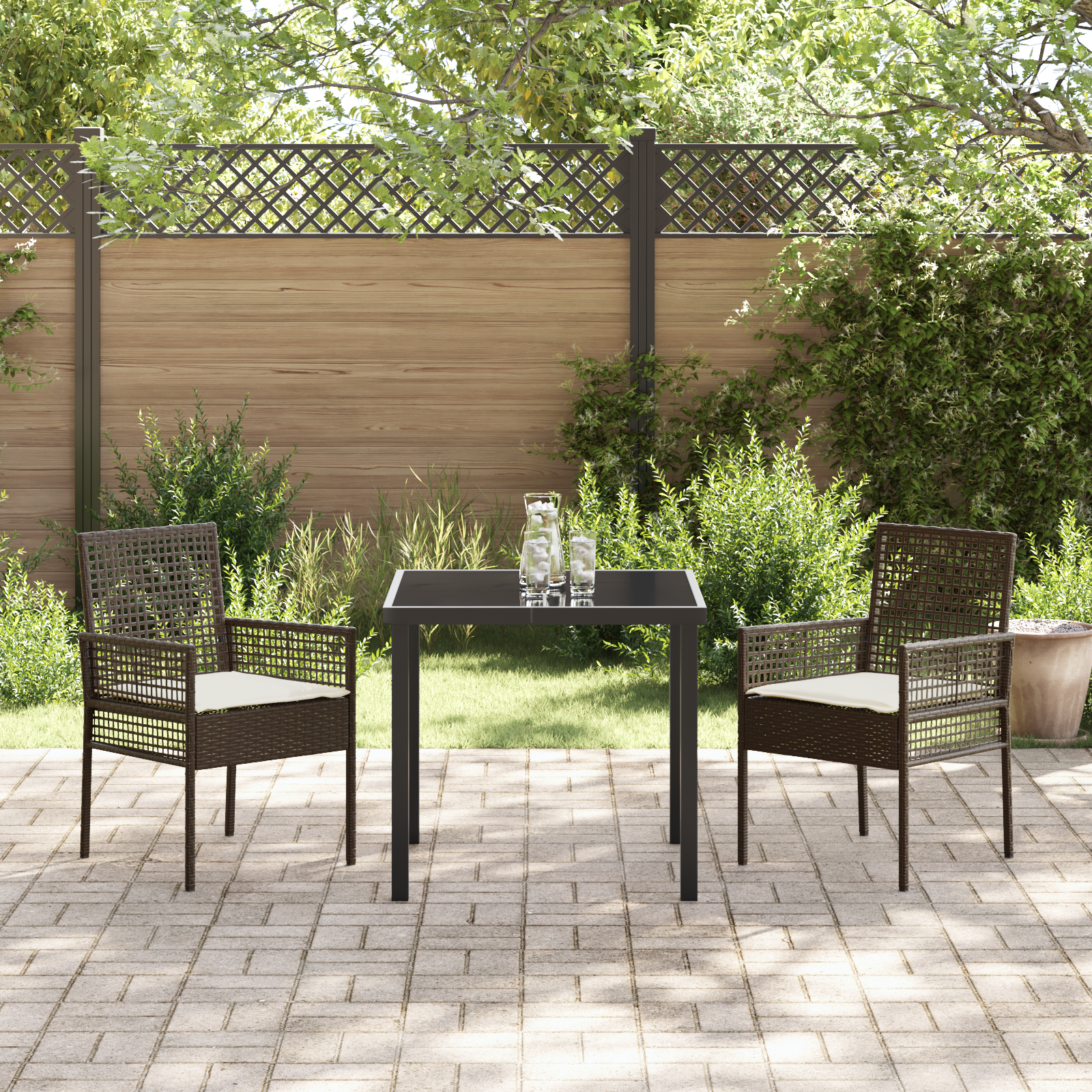 Thumbnail - vidaXL Gartenstühle 2 Stk. mit Kissen Braun Poly Rattan