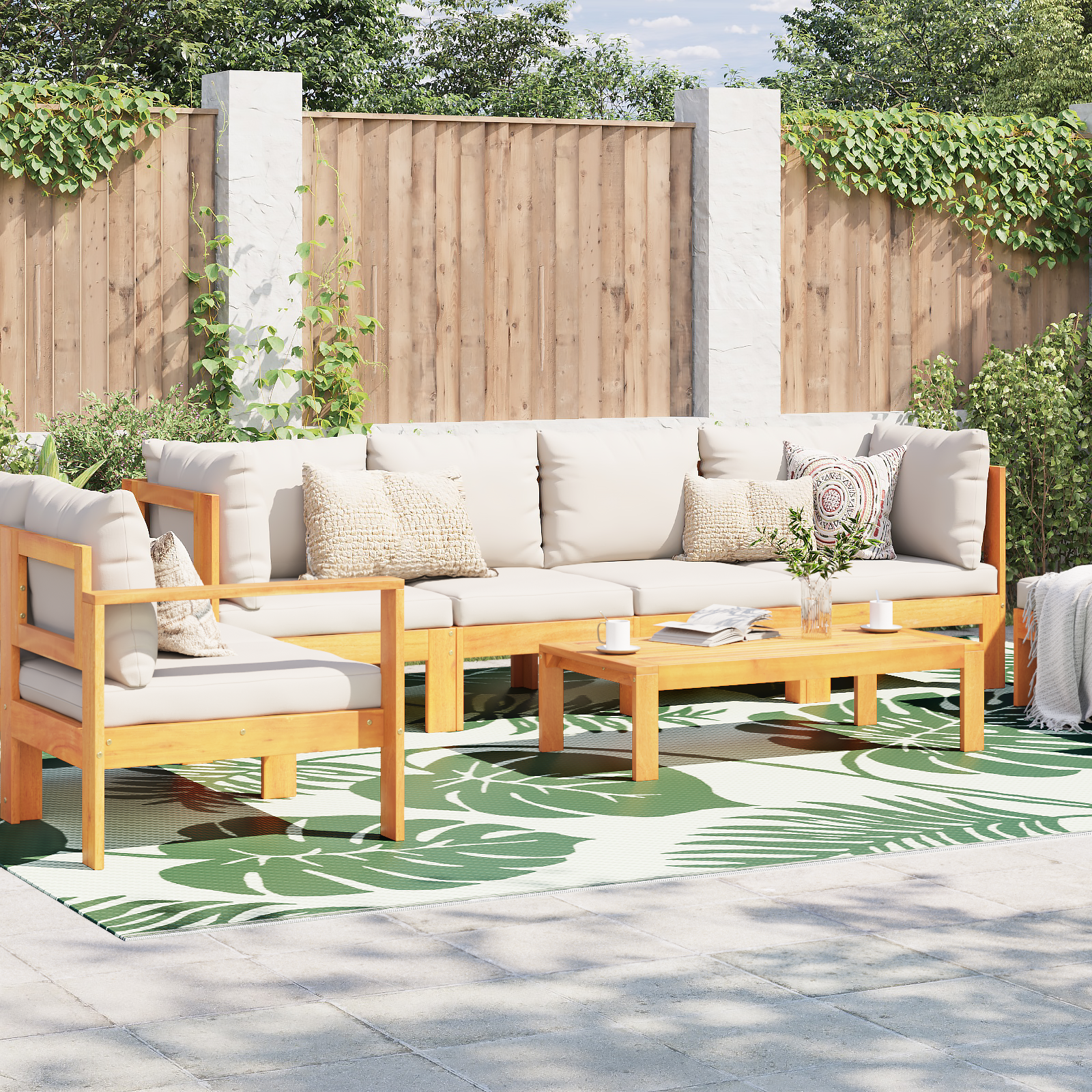 Buitenkleed ARAKIL Groen en Wit Polyester Groot Patroon