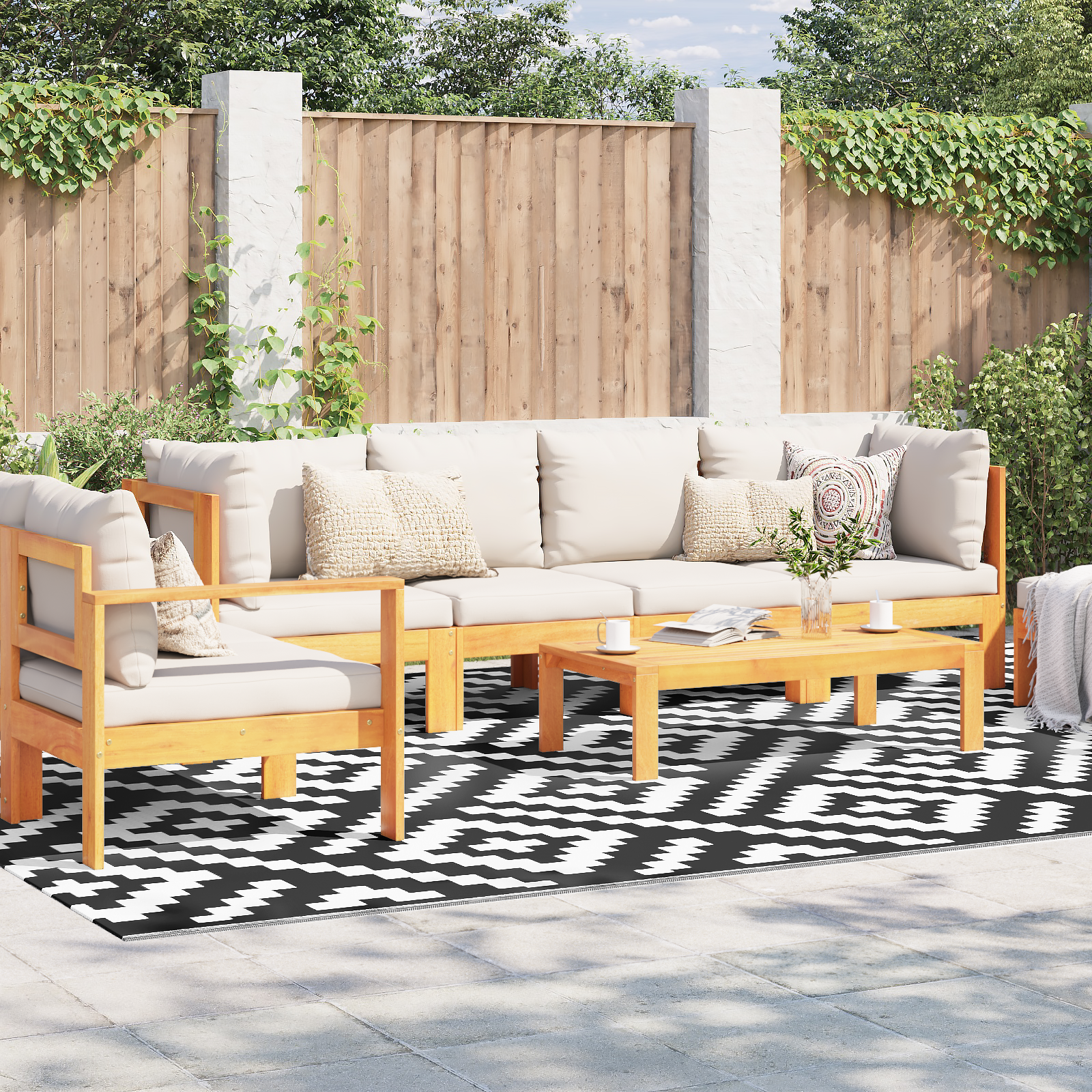 Buitenvloerkleed ARAKIL Zwart en wit Polyester 300 x 400 cm