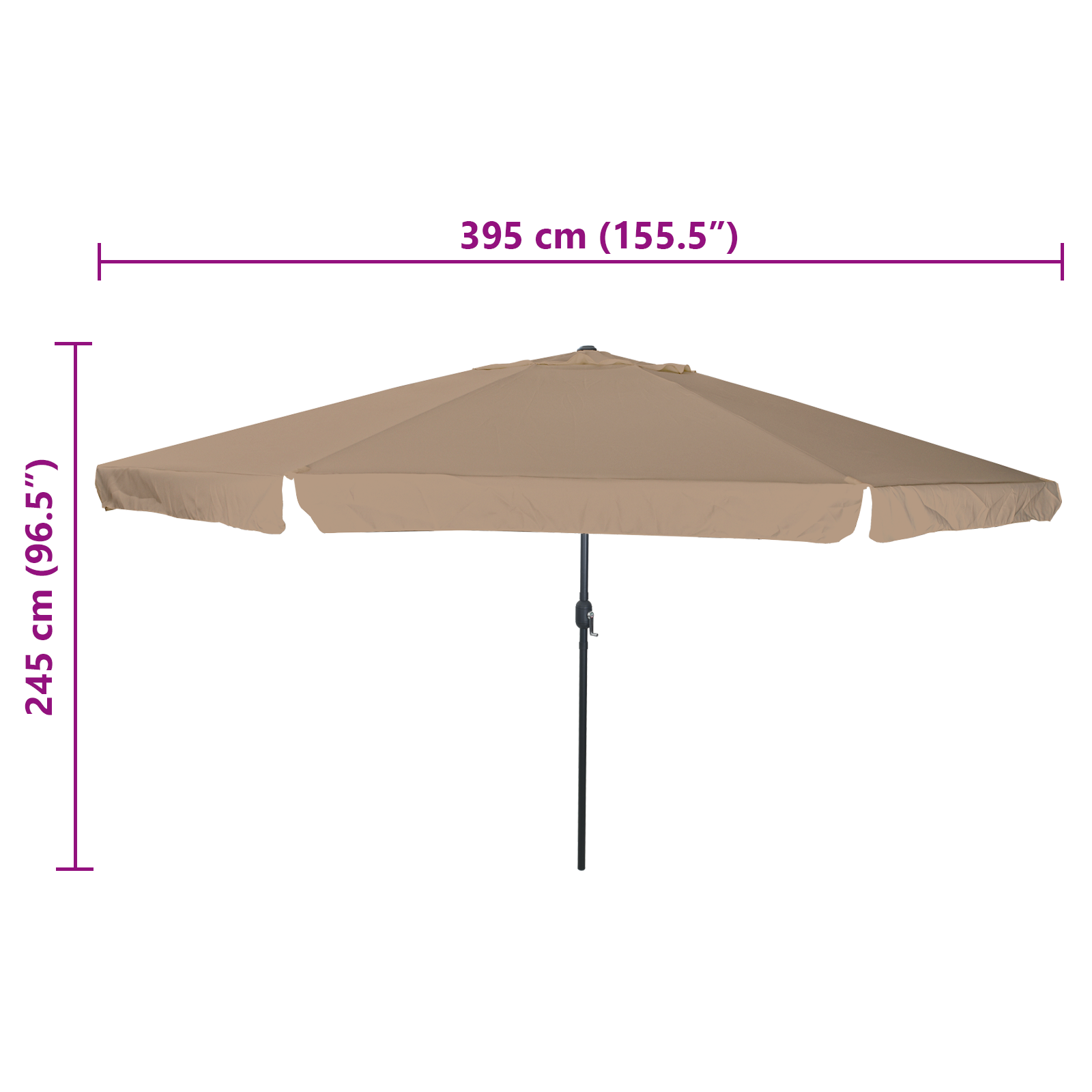 Garden Parasol ø395x245 cm Taupe - Image 7