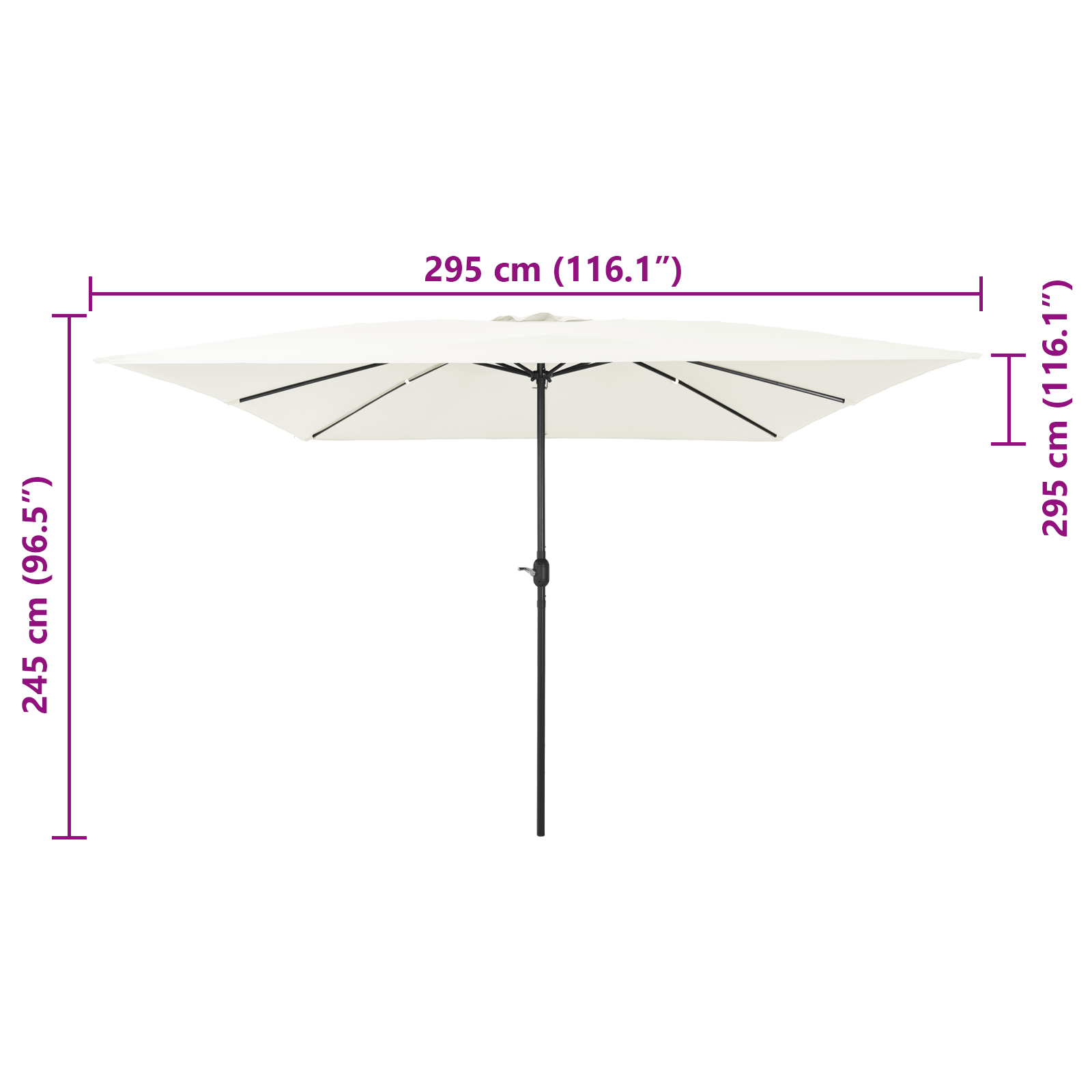 Square Garden Parasol 295x245 cm Sand White - Image 7