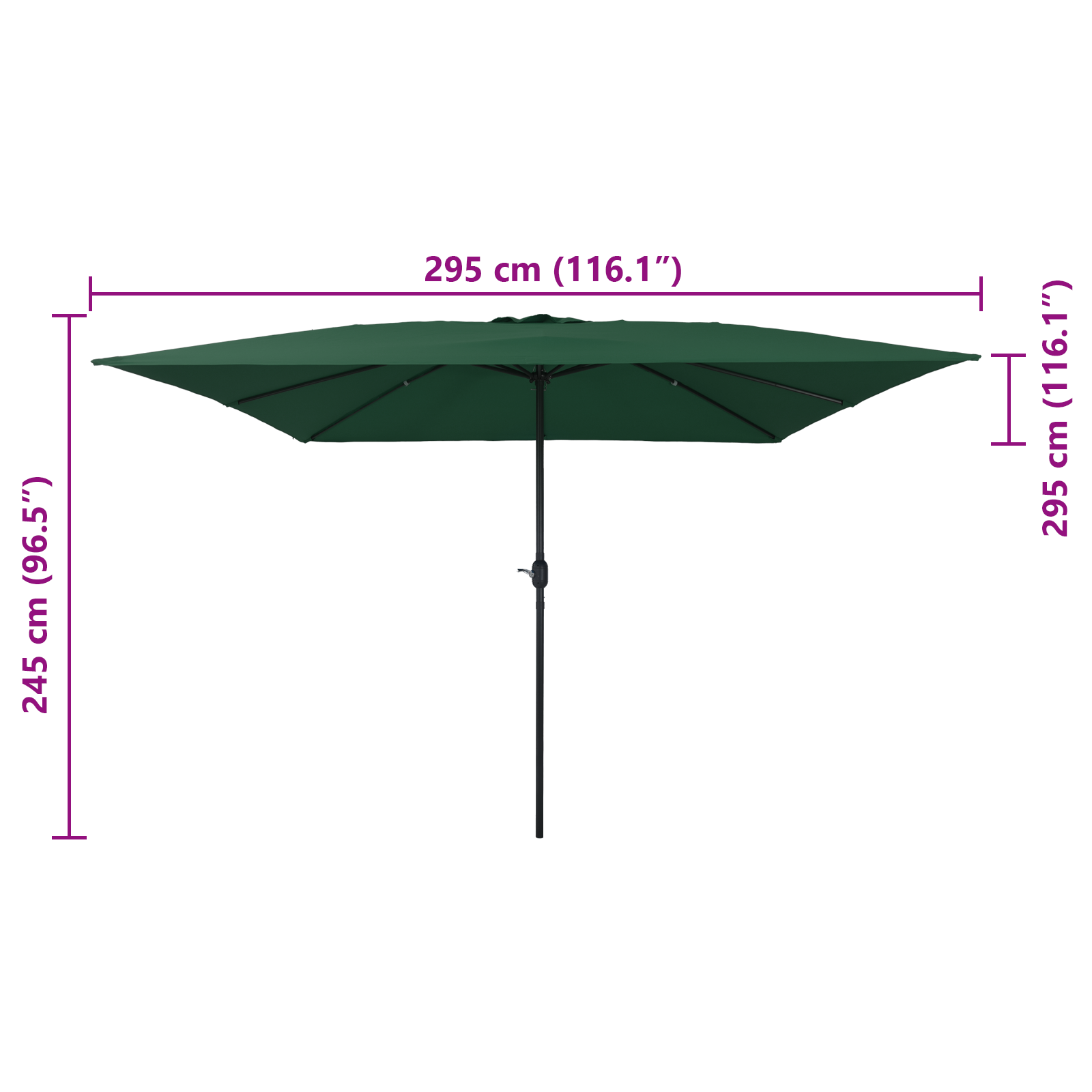 Square Garden Parasol 295x245 cm Green - Image 7
