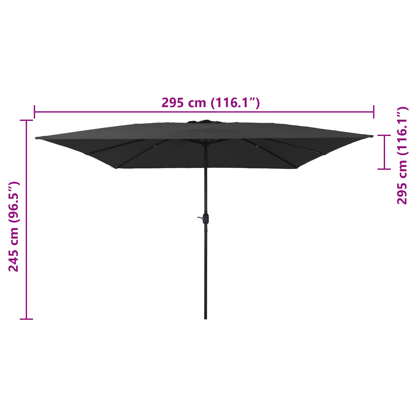 Square Garden Parasol 295x245 cm Anthracite - Image 7