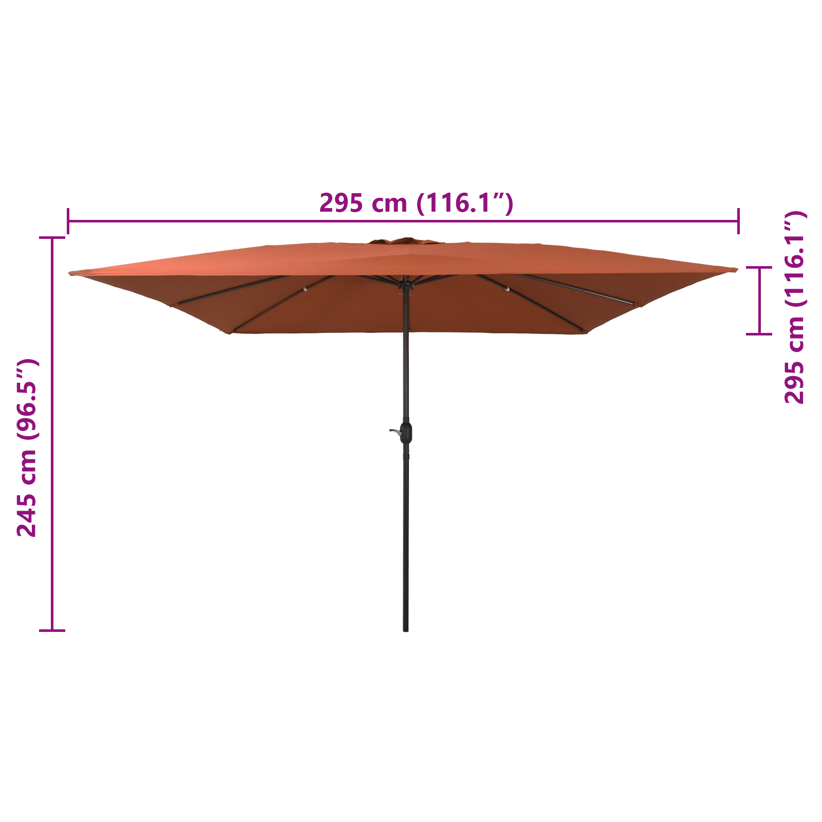 Square Garden Parasol 295x245 cm Terracotta - Image 7